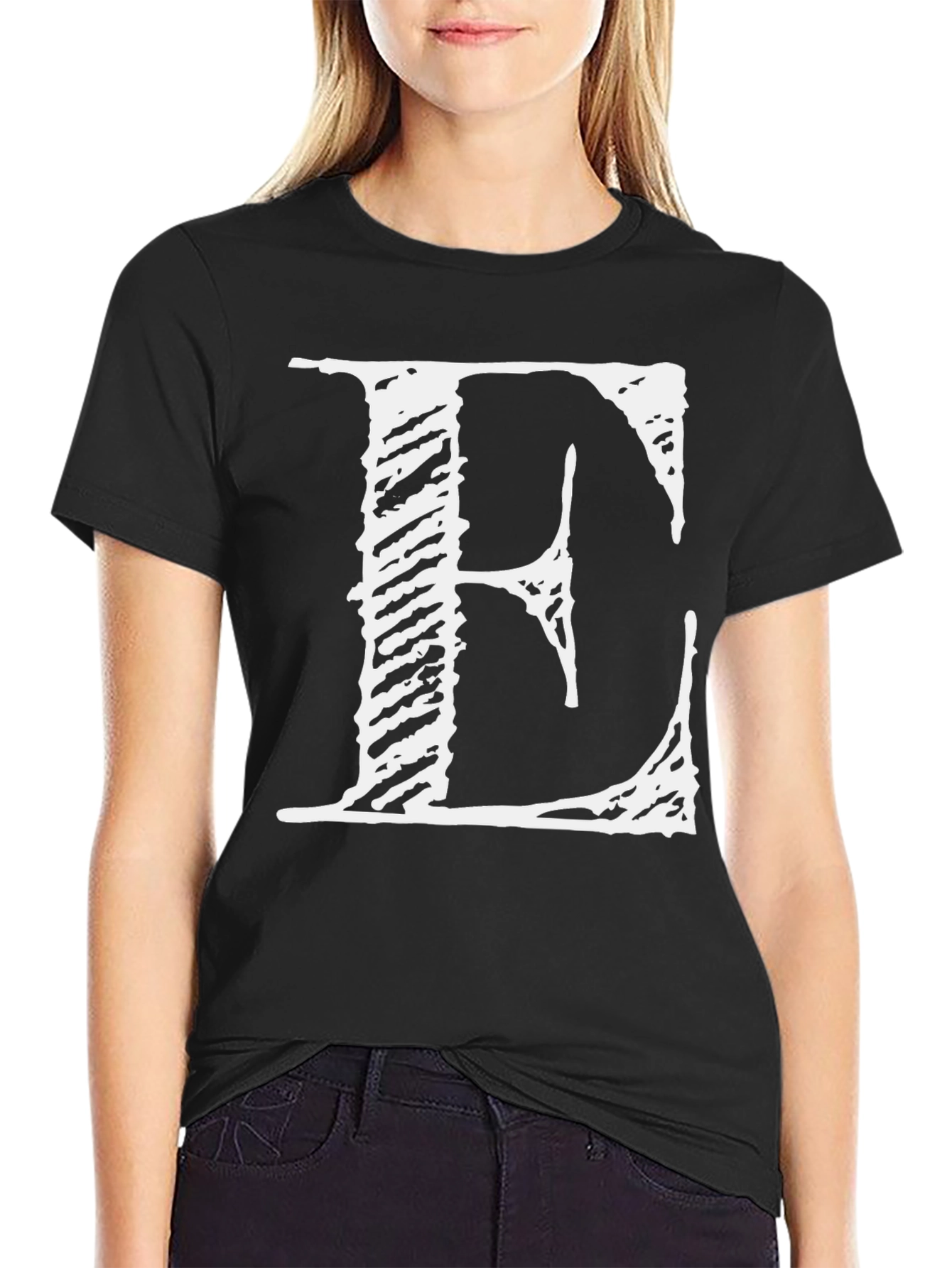 Black Bold 'E' Graphic Tee - Black Cotton Blend view 2