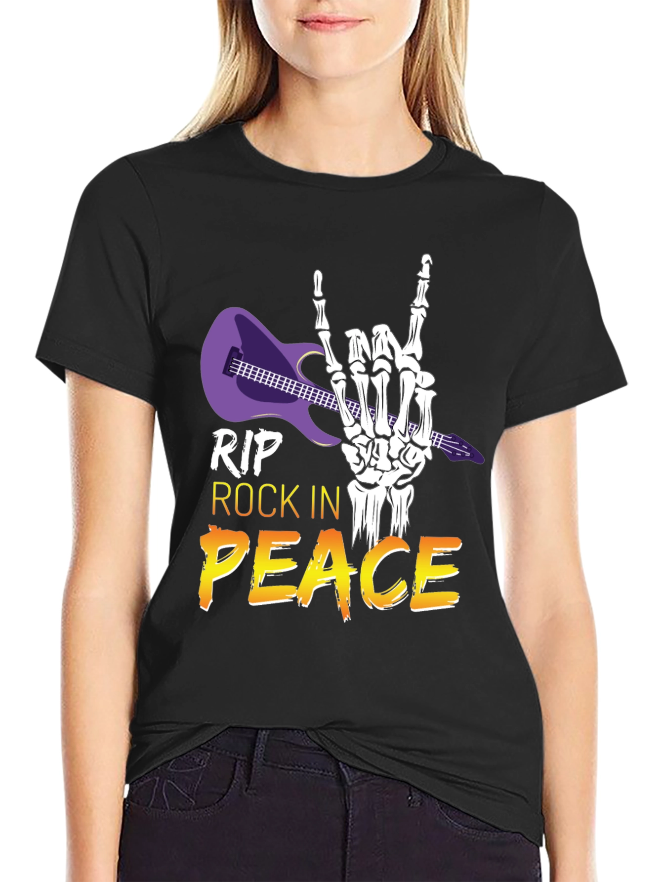 Black RIP Rock in Peace T-Shirt, Rock Hand Gesture view 2