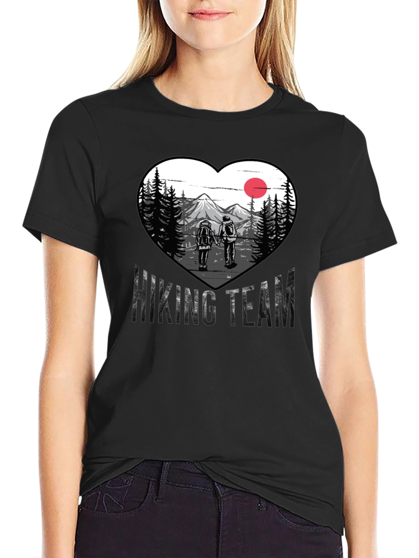 Black Hiking Team Heart Graphic Tee - Nature Lovers Shirt view 2