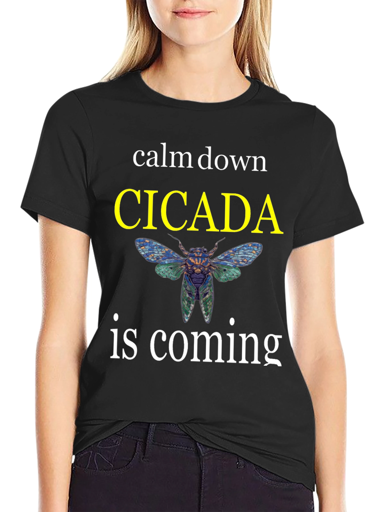 Black Calm Down Cicada T-Shirt view 2