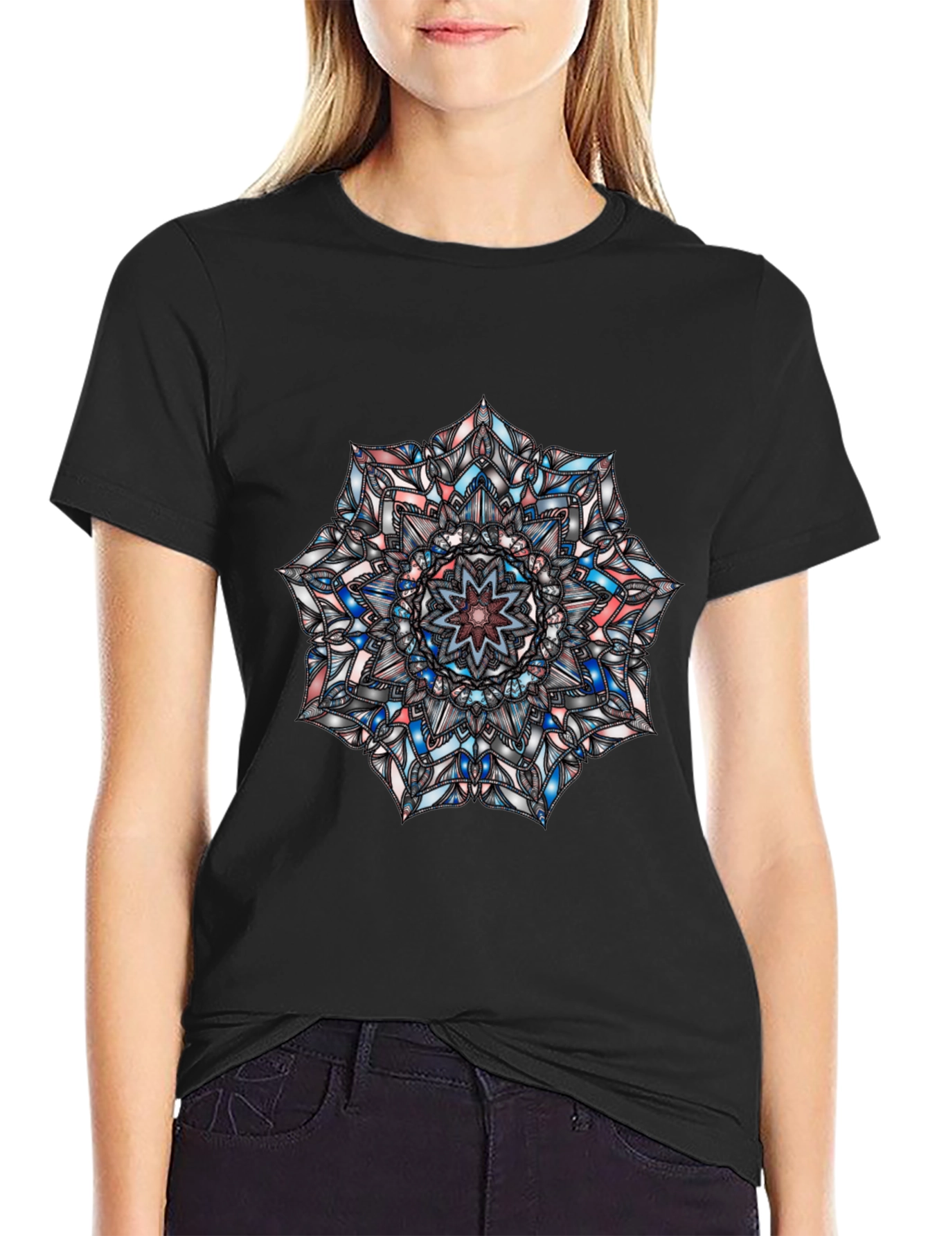 Black Mandala Graphic Print Black T-Shirt view 2