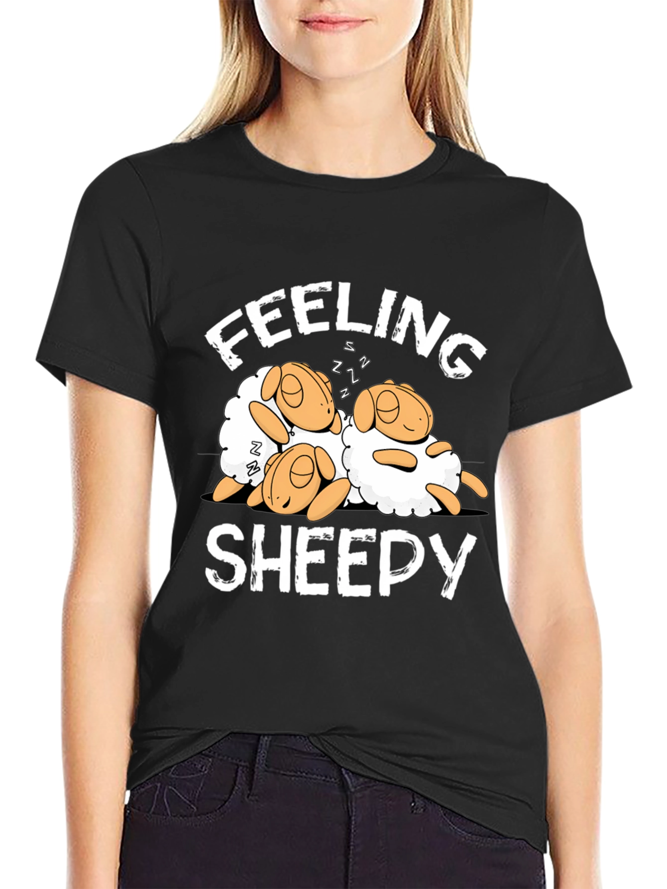 Black Feeling Sheepy Black Graphic T-Shirt view 2