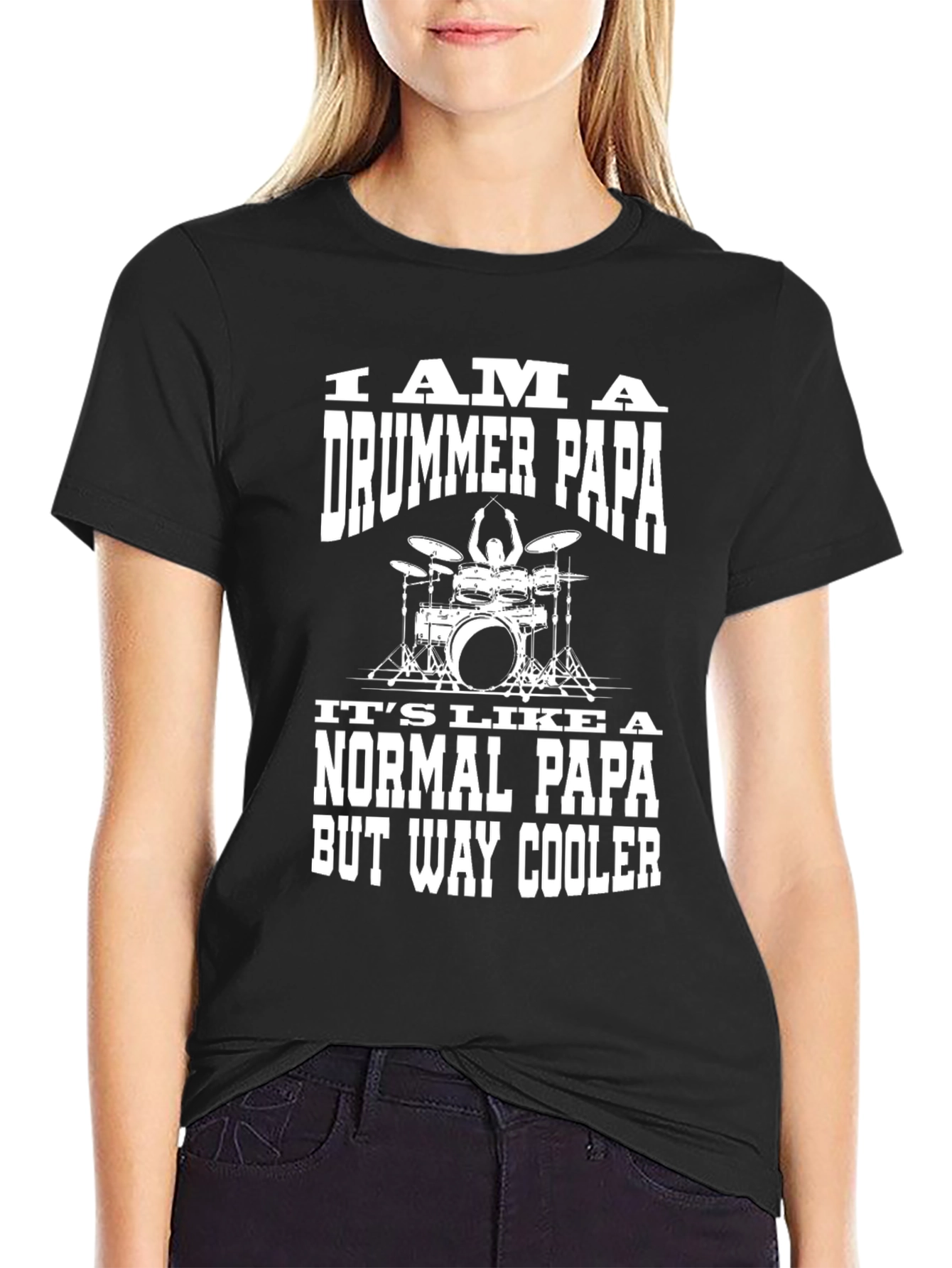 Black Drummer Papa T-Shirt - Cool Dad Edition view 2