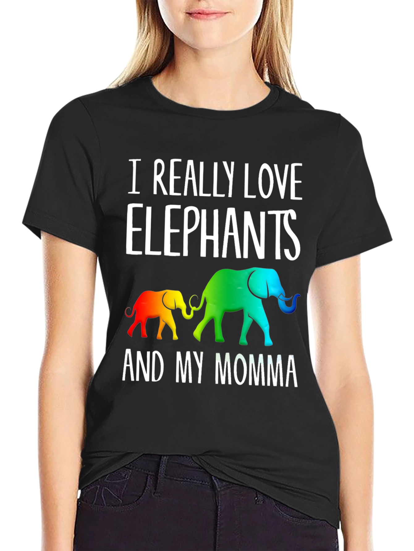 Black I Really Love Elephants And My Momma Graphic Tee view 2