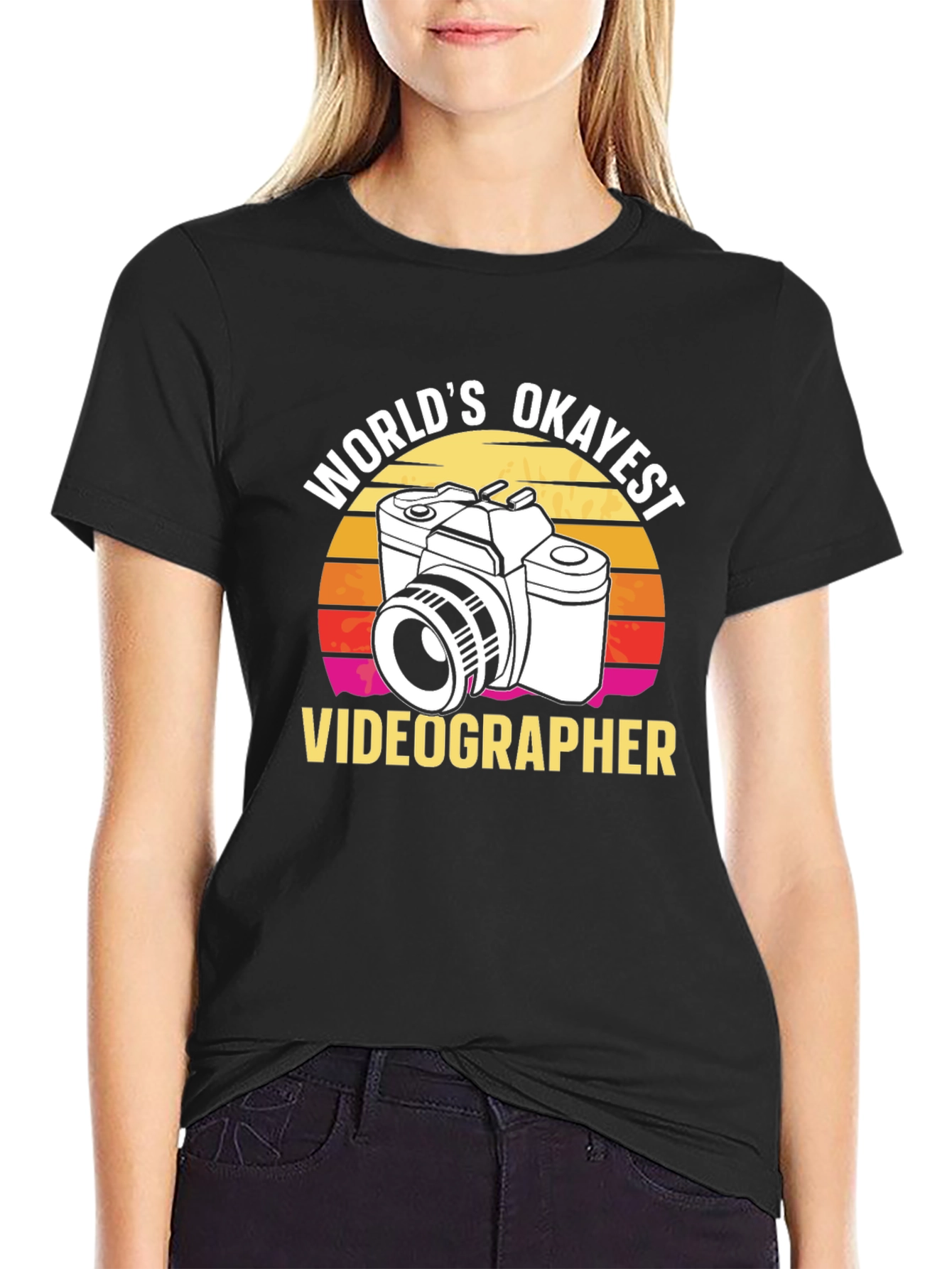 Black World's Okayest Videographer T-Shirt view 2