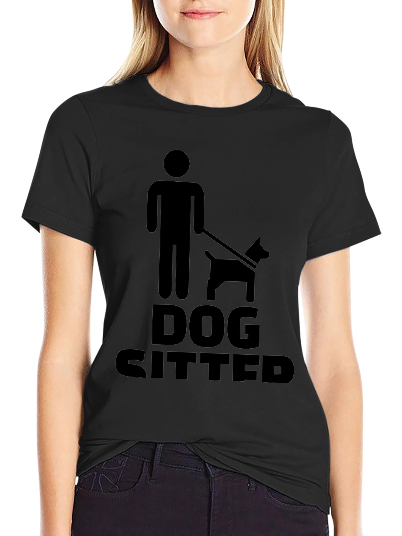 Black Dog Sitter Graphic Tee - Black Crew Neck T-Shirt view 2