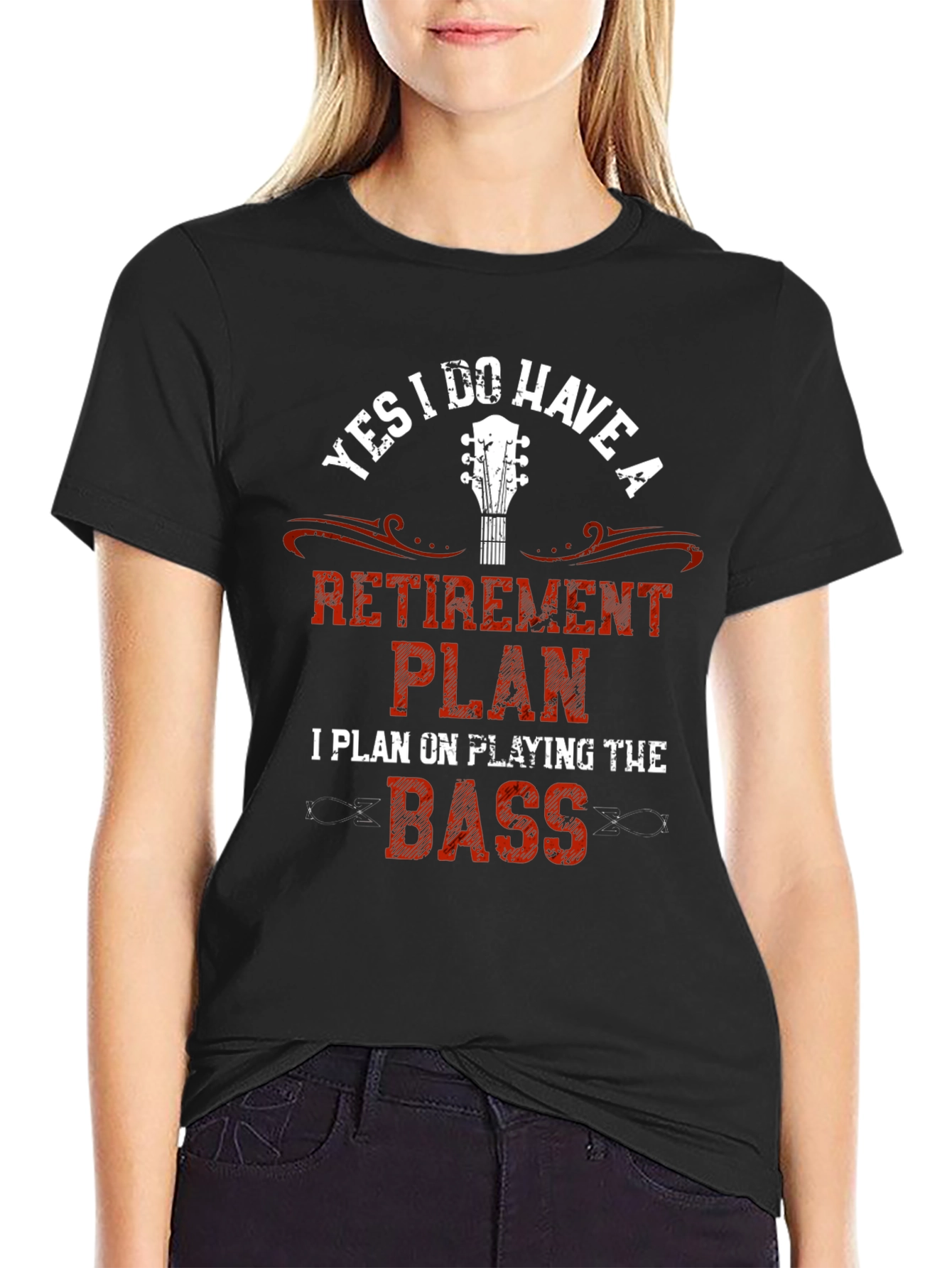 Black Retirement Plan Bass Guitar Graphic T-Shirt view 2