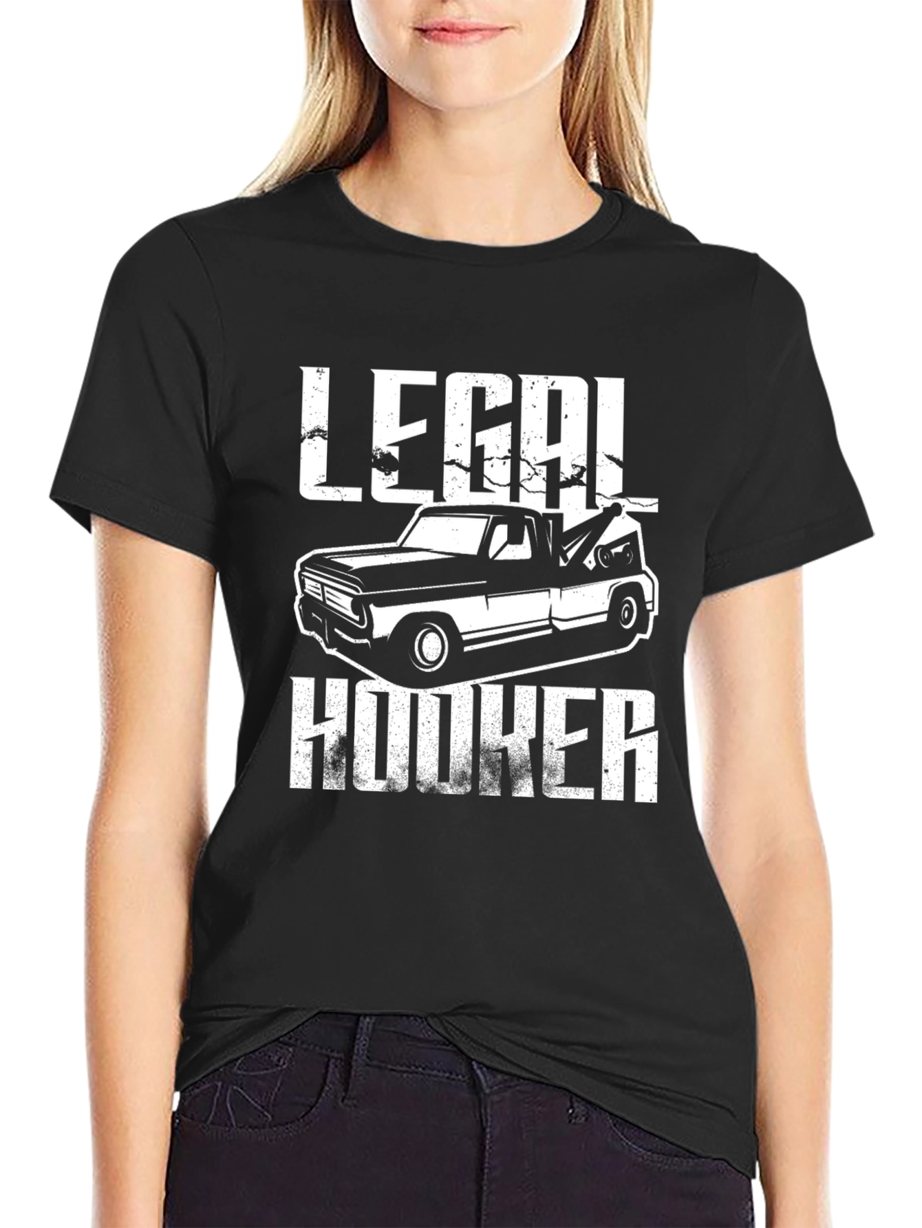 Black Legal Hooker Tow Truck T-Shirt view 2