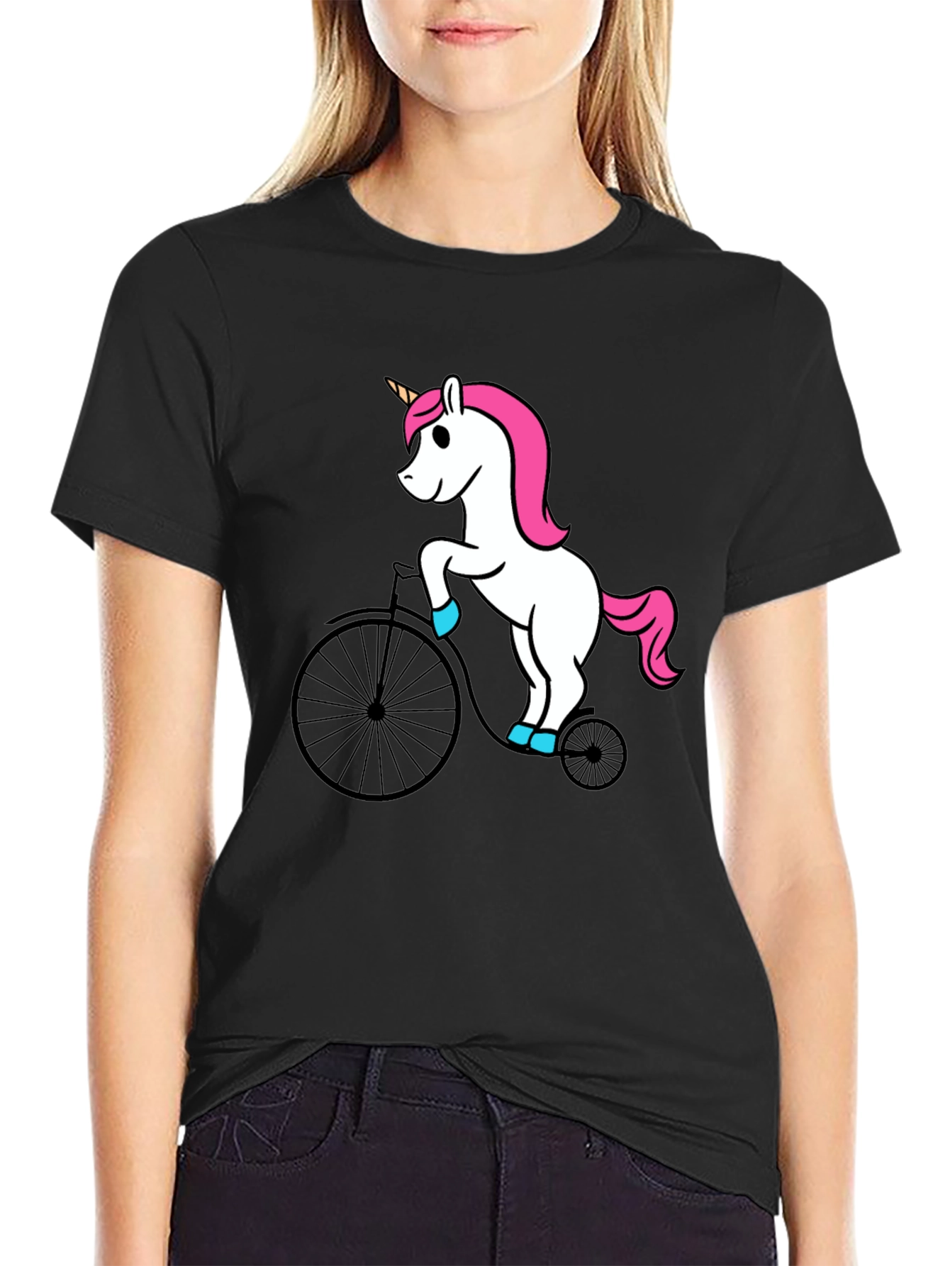Black Unicorn on Bike Graphic Tee - Black view 2