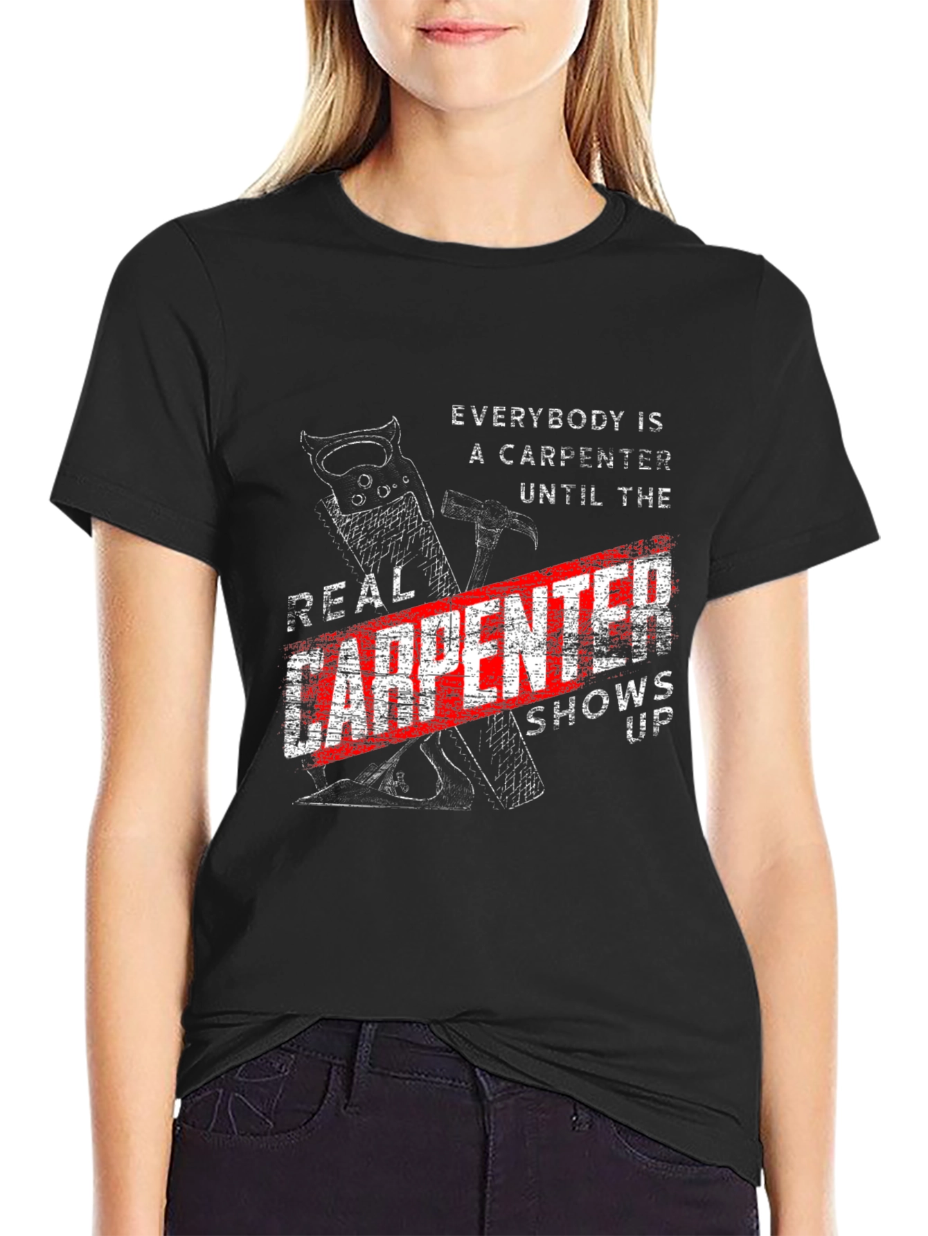 Black Real Carpenter T-Shirt - Funny Carpenter Gift view 2