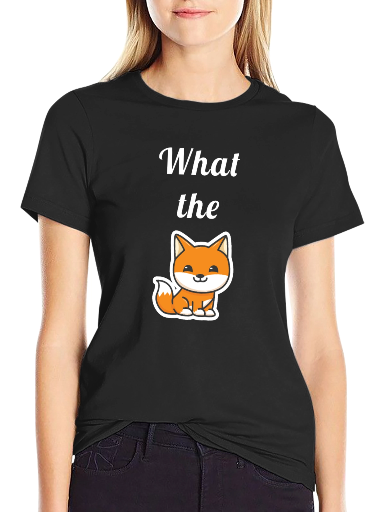 Black What the Fox T-Shirt, Men's Black Tee view 2