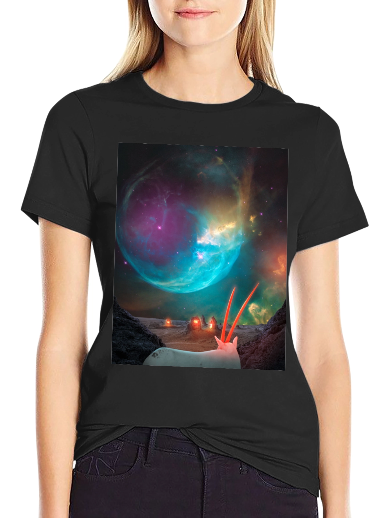 Black Sci-Fi Alien Landscape T-Shirt view 2