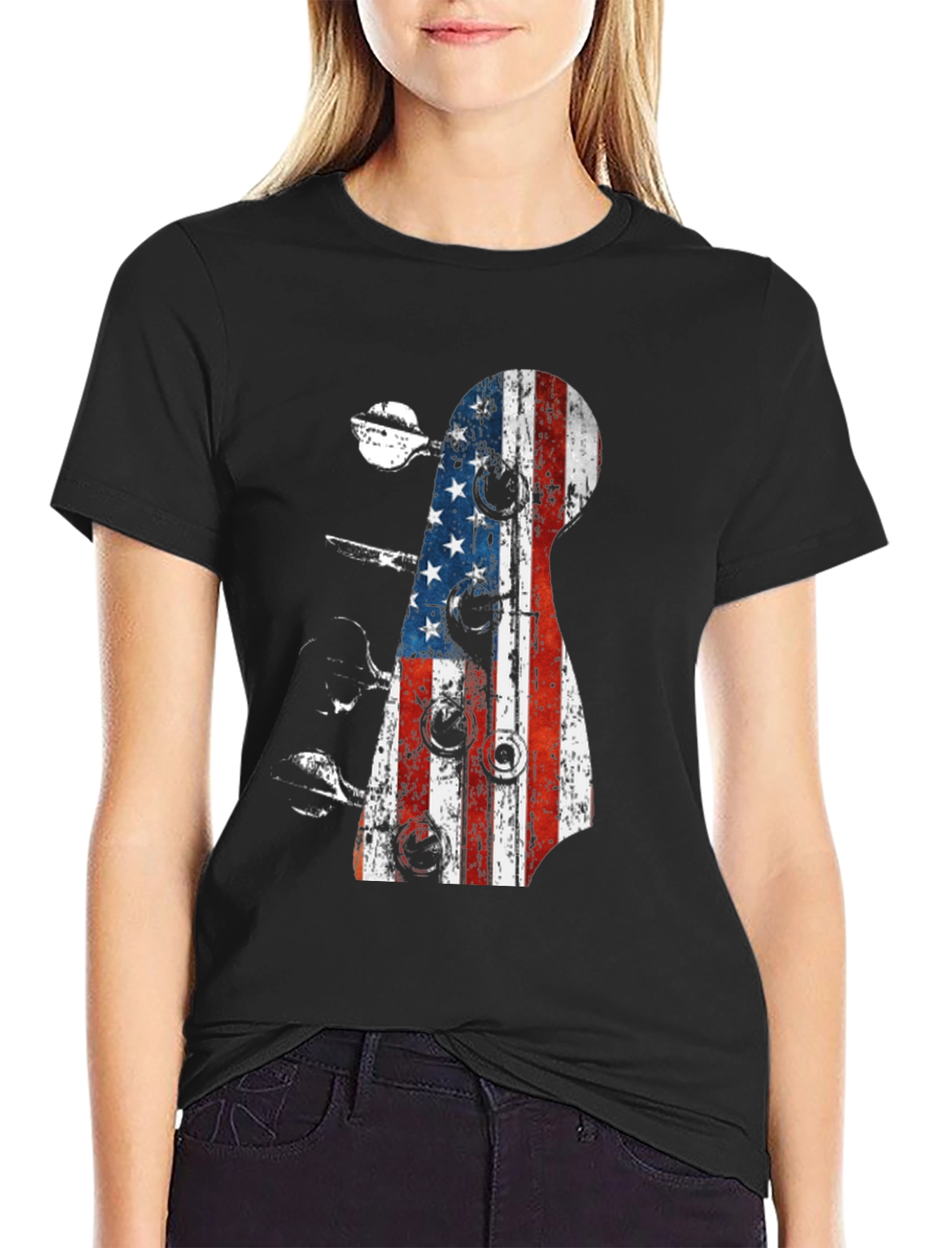 Black American Flag Guitar T-Shirt view 2