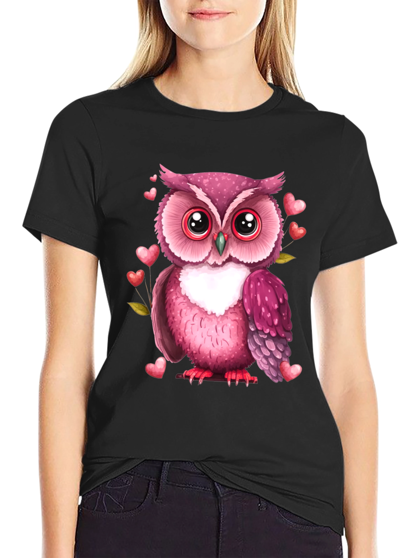 Black Owl Heart Valentine's Day Tee view 2