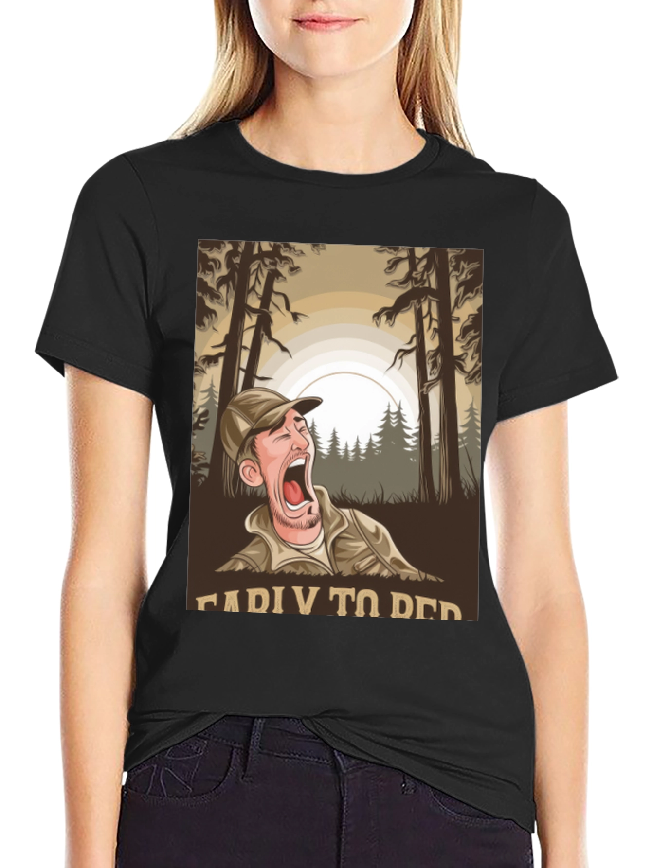 Black Funny Camping T-Shirt: Ready To Bed Graphic Tee view 2