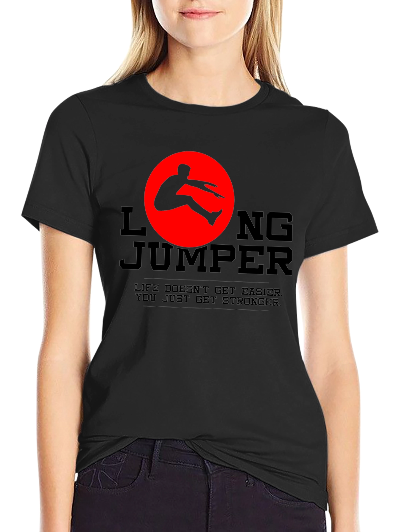 Black Long Jumper Graphic Tee - Life Gets Stronger view 2