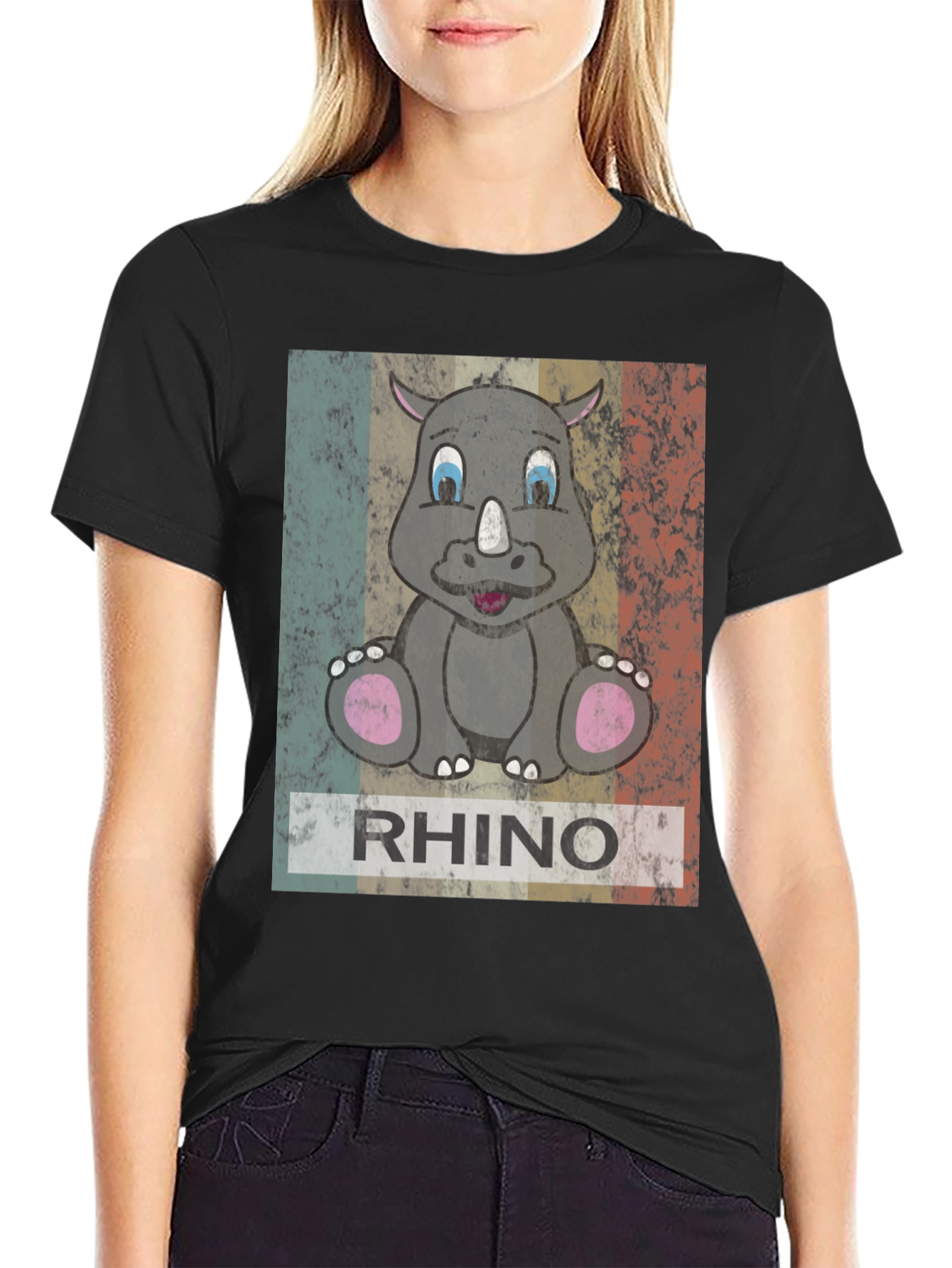 Black Retro Rhino Graphic T-Shirt - Men's Black Tee view 2