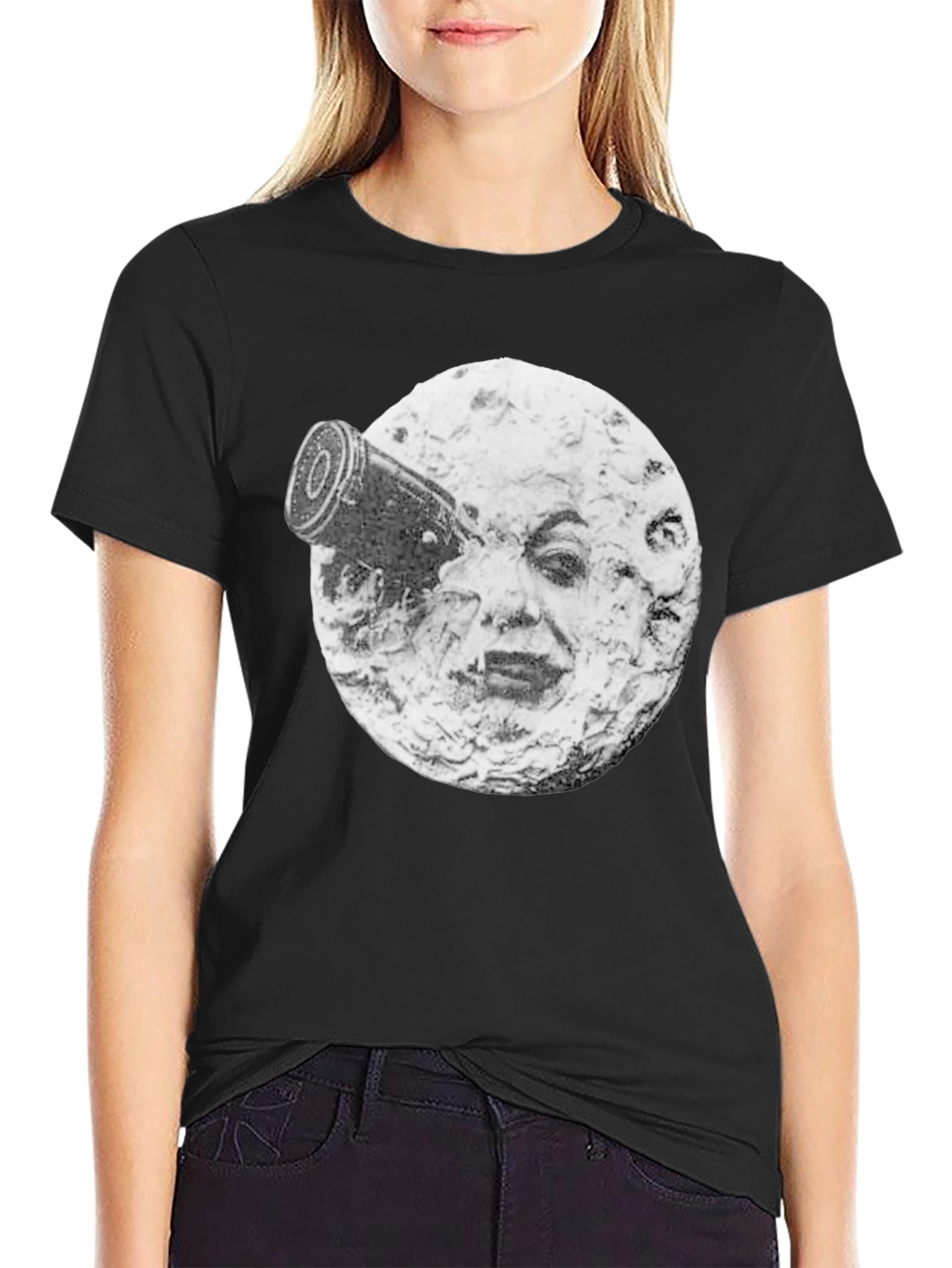 Black A Trip to the Moon T-Shirt, Black Crew Neck view 2