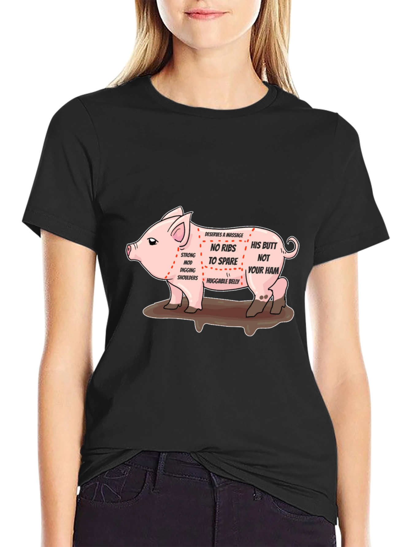 Black Funny Pig Anatomy Black T-Shirt view 2