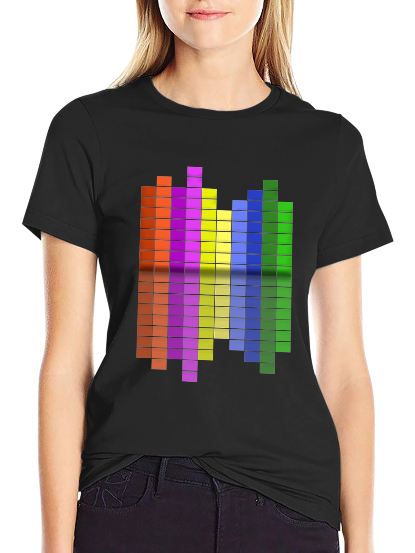 Black Retro Pixel Equalizer Graphic Tee - Black Cotton Shirt view 2