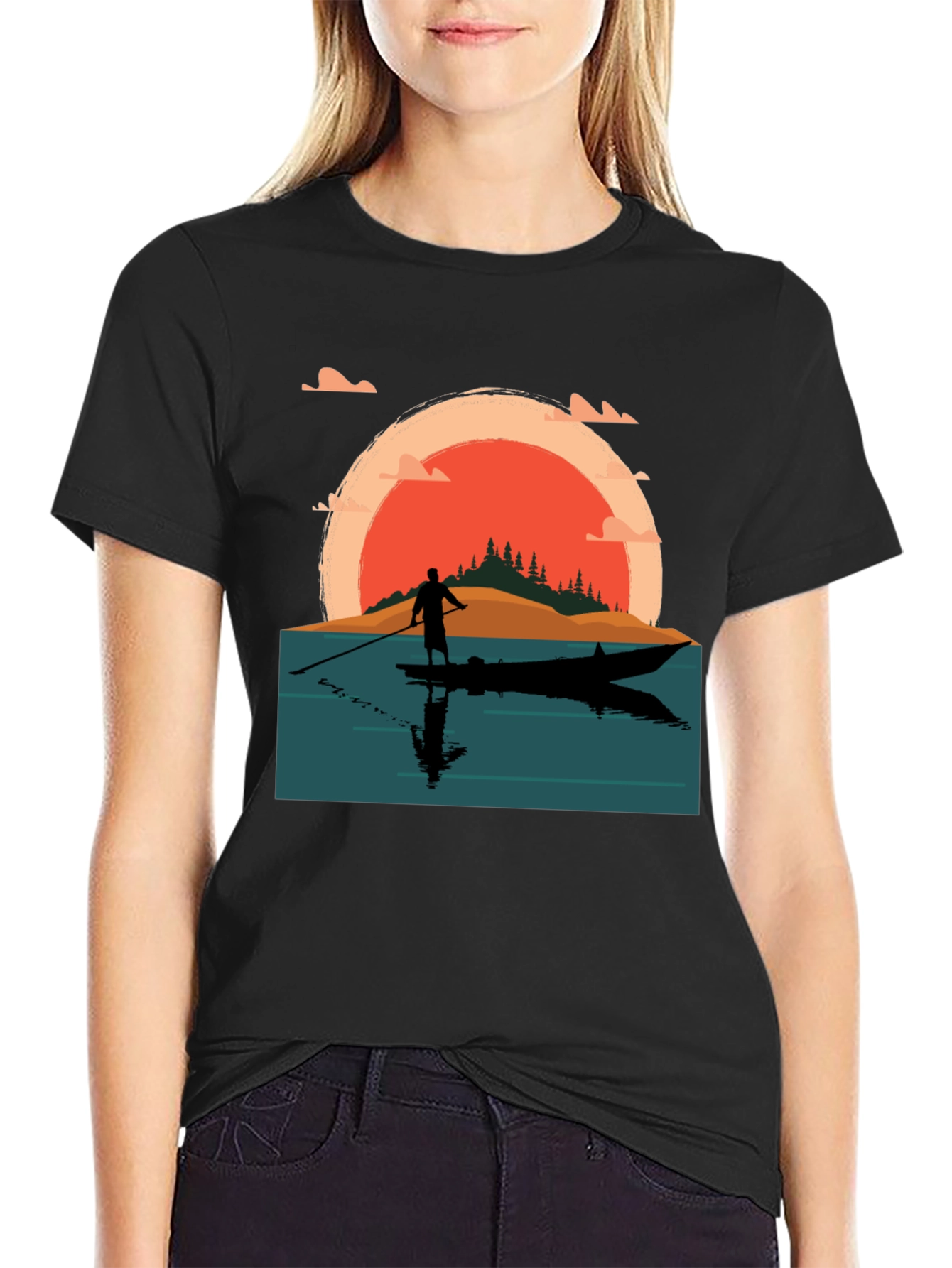 Black Sunset Paddle Board T-Shirt view 2