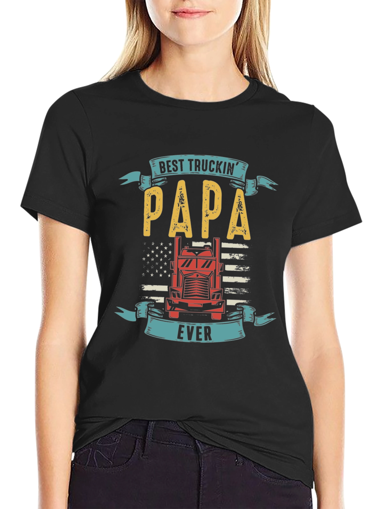 Black Best Truckin' Papa Ever T-Shirt view 2