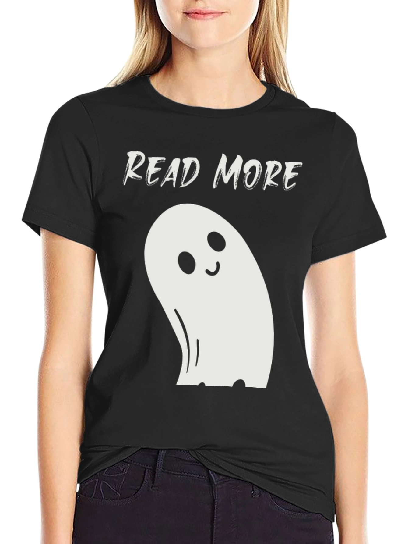 Black Read More Ghost T-Shirt - Black Cotton Blend view 2