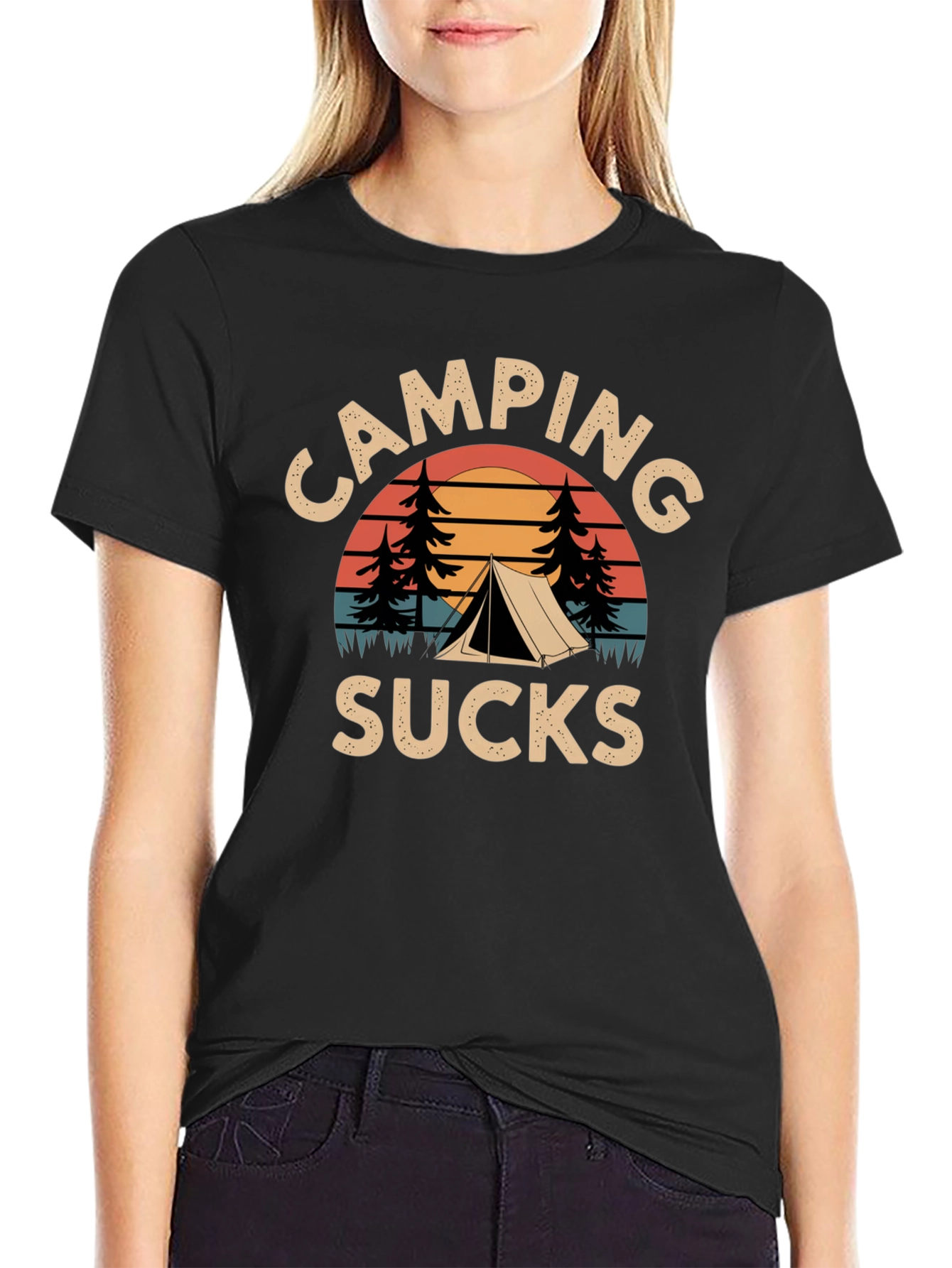Black Camping Sucks Graphic Tee - Outdoor Humor Shirt view 2