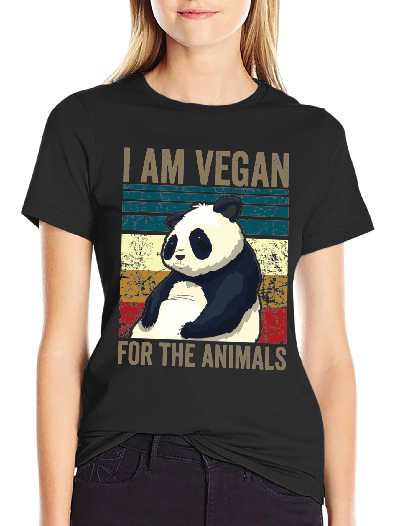 Black Vegan Panda Graphic Tee - Animal Lover T-Shirt view 2