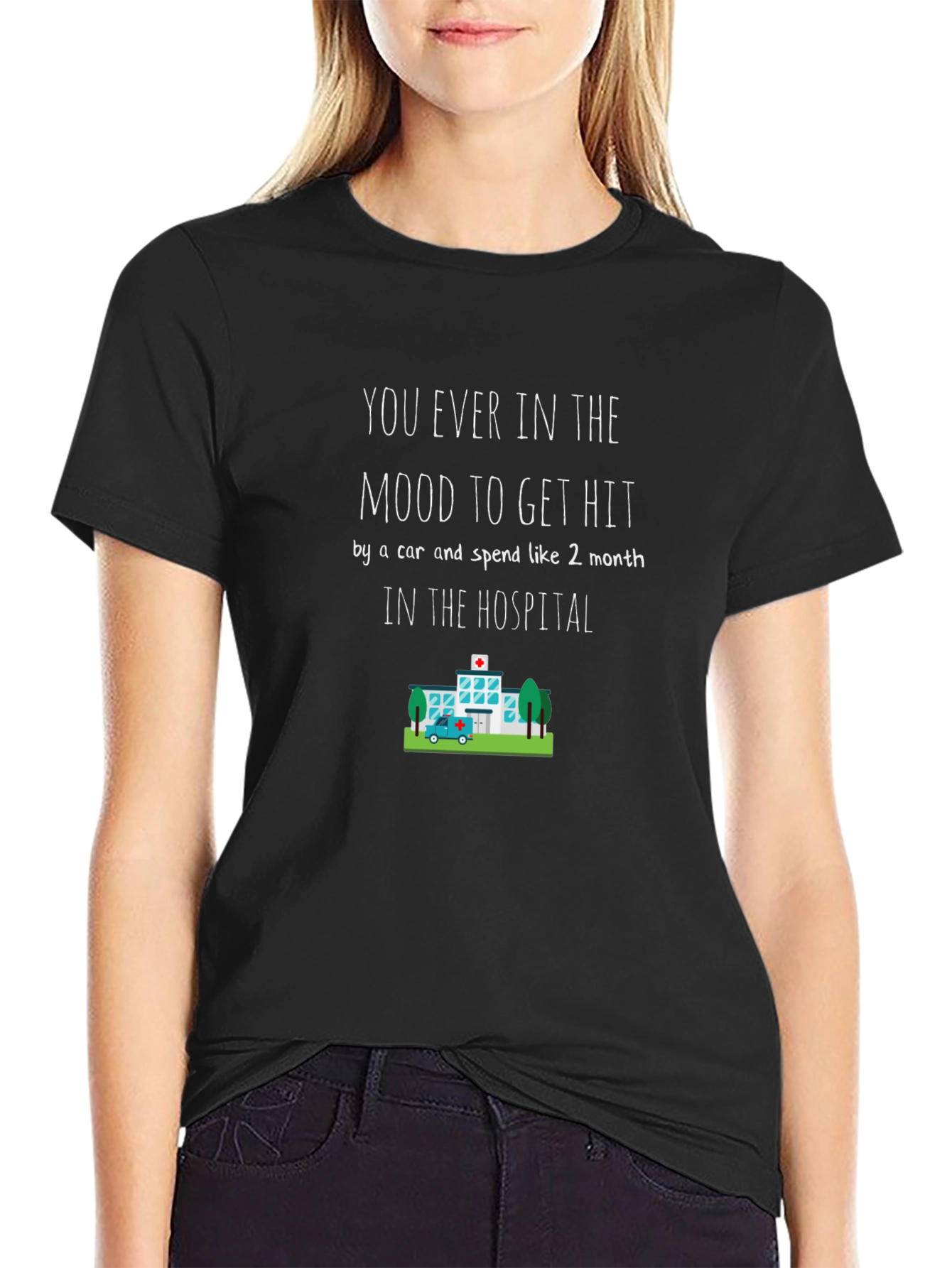 Humorous Graphic T-Shirt - Hit by Car Hospital Design - 2