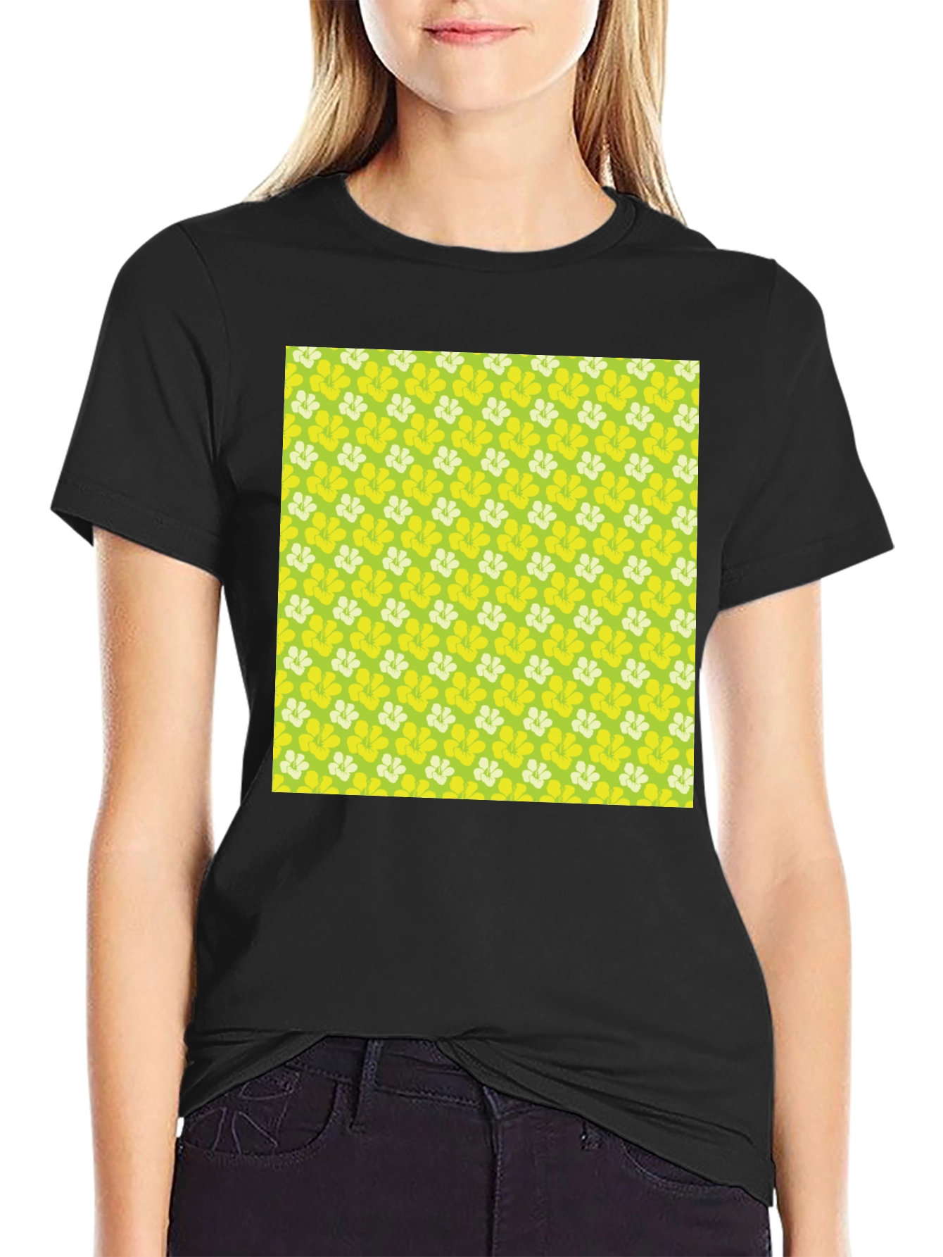Black Floral Pattern Black Tee view 2