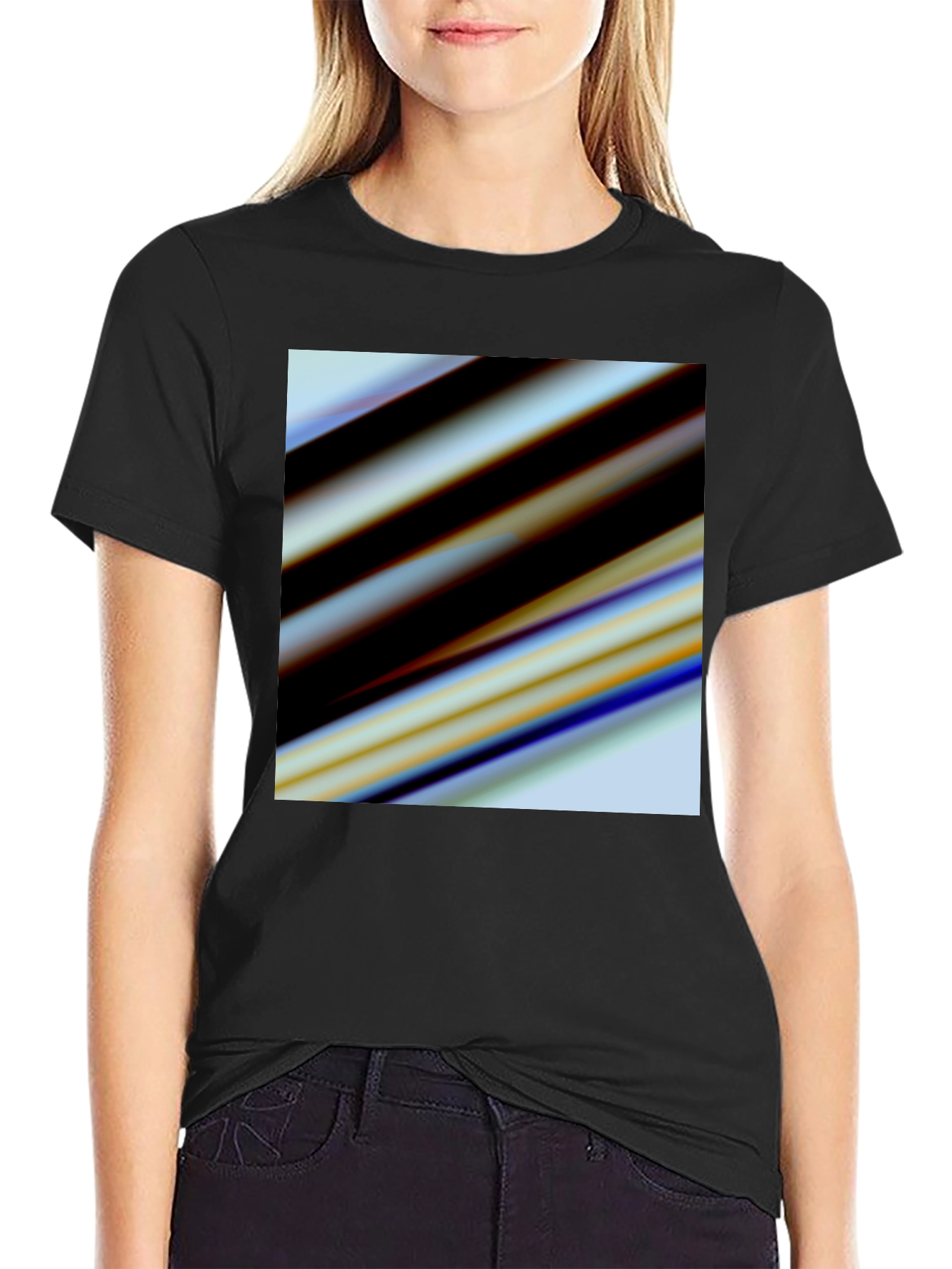 Black Abstract Stripe Graphic Black T-Shirt view 2