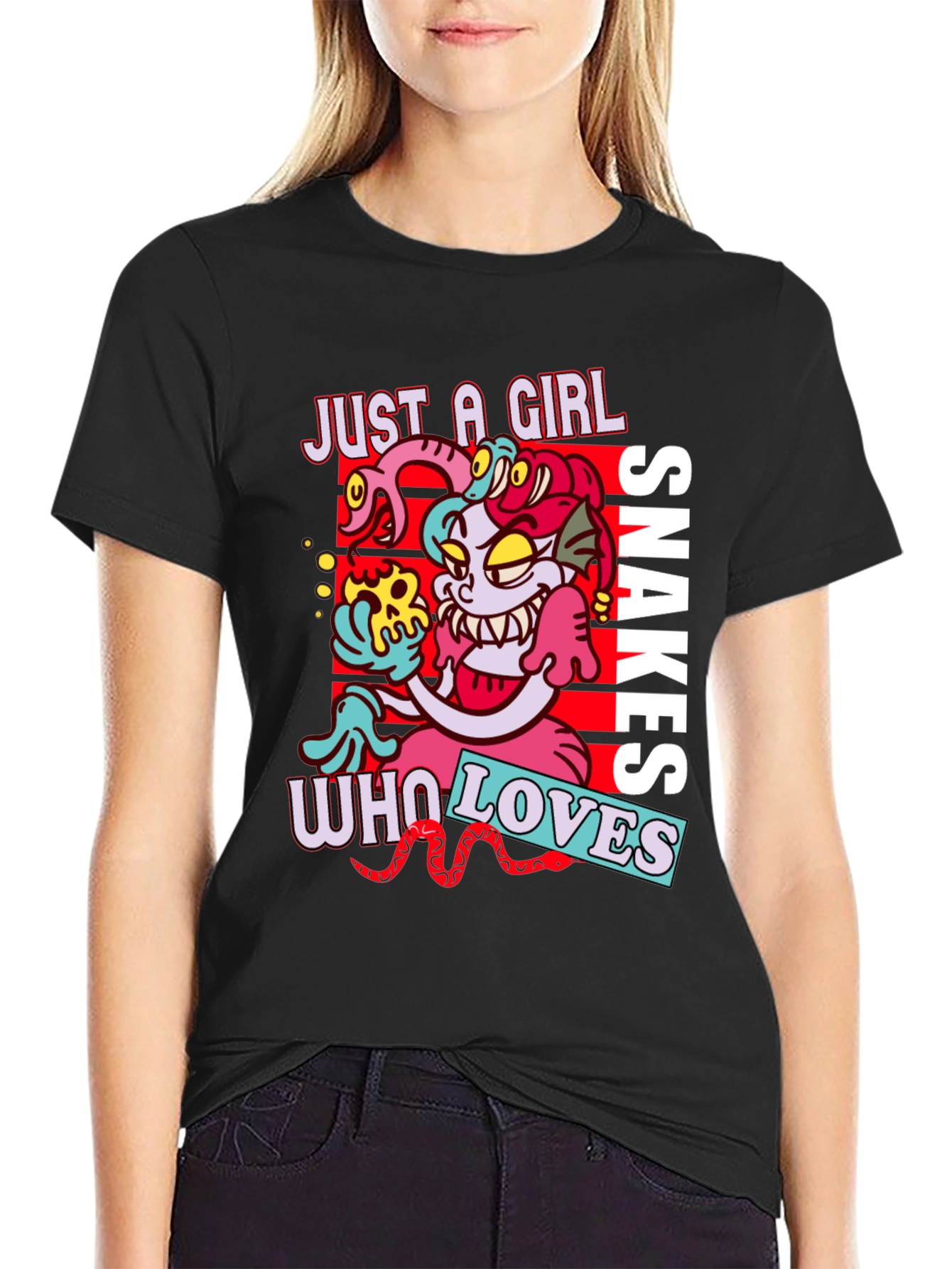 Black Just A Girl Who Loves Snakes Graphic T-Shirt view 2