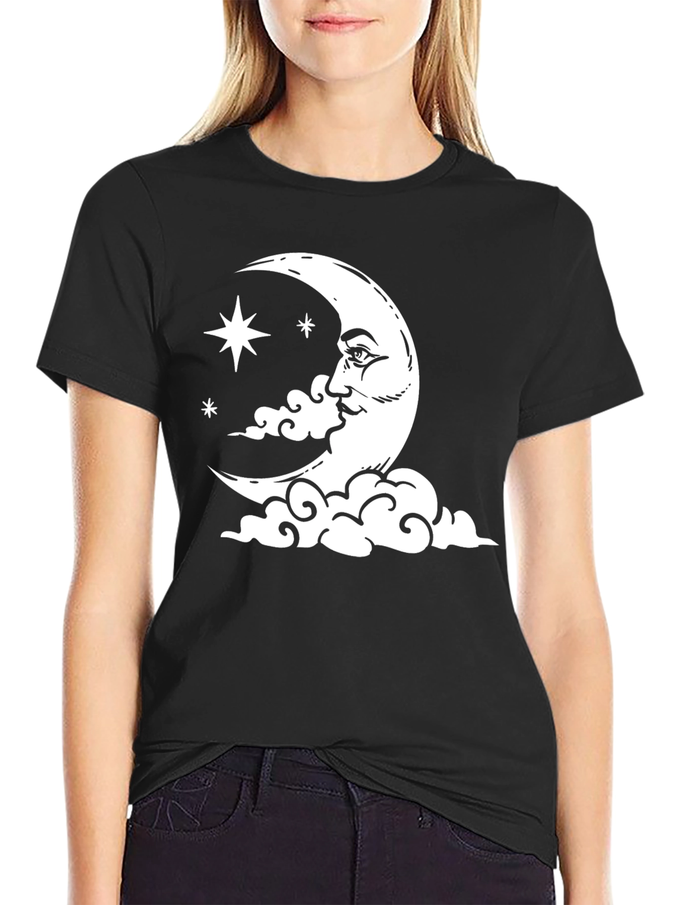 Black Celestial Moon & Stars Graphic T-Shirt view 2