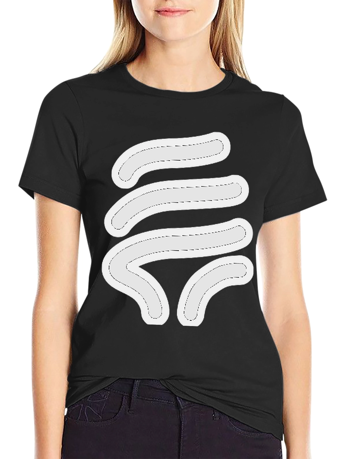 Black Abstract White Design Black Tee Shirt view 2