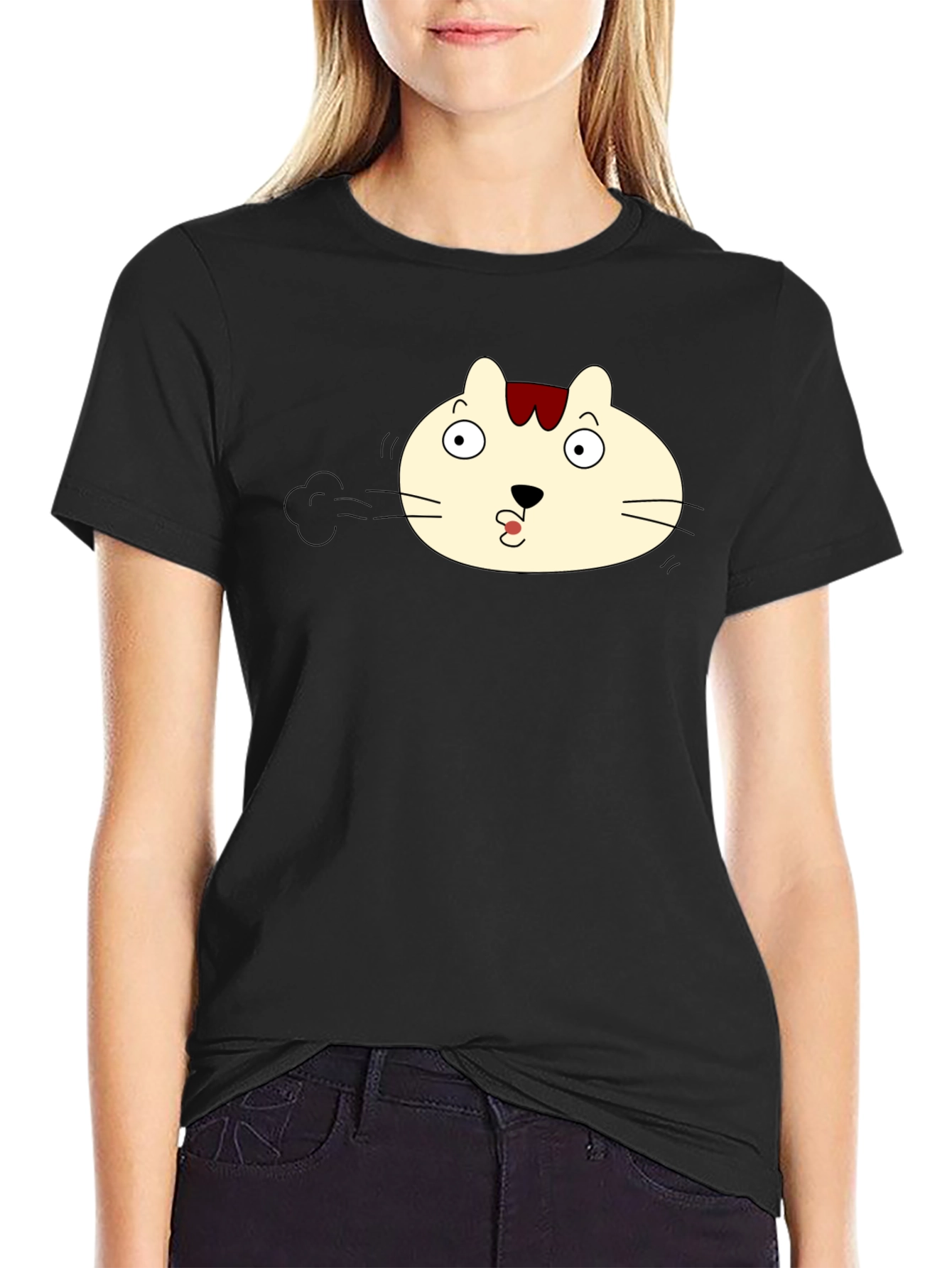 Black Funny Cat Face Black T-Shirt view 2