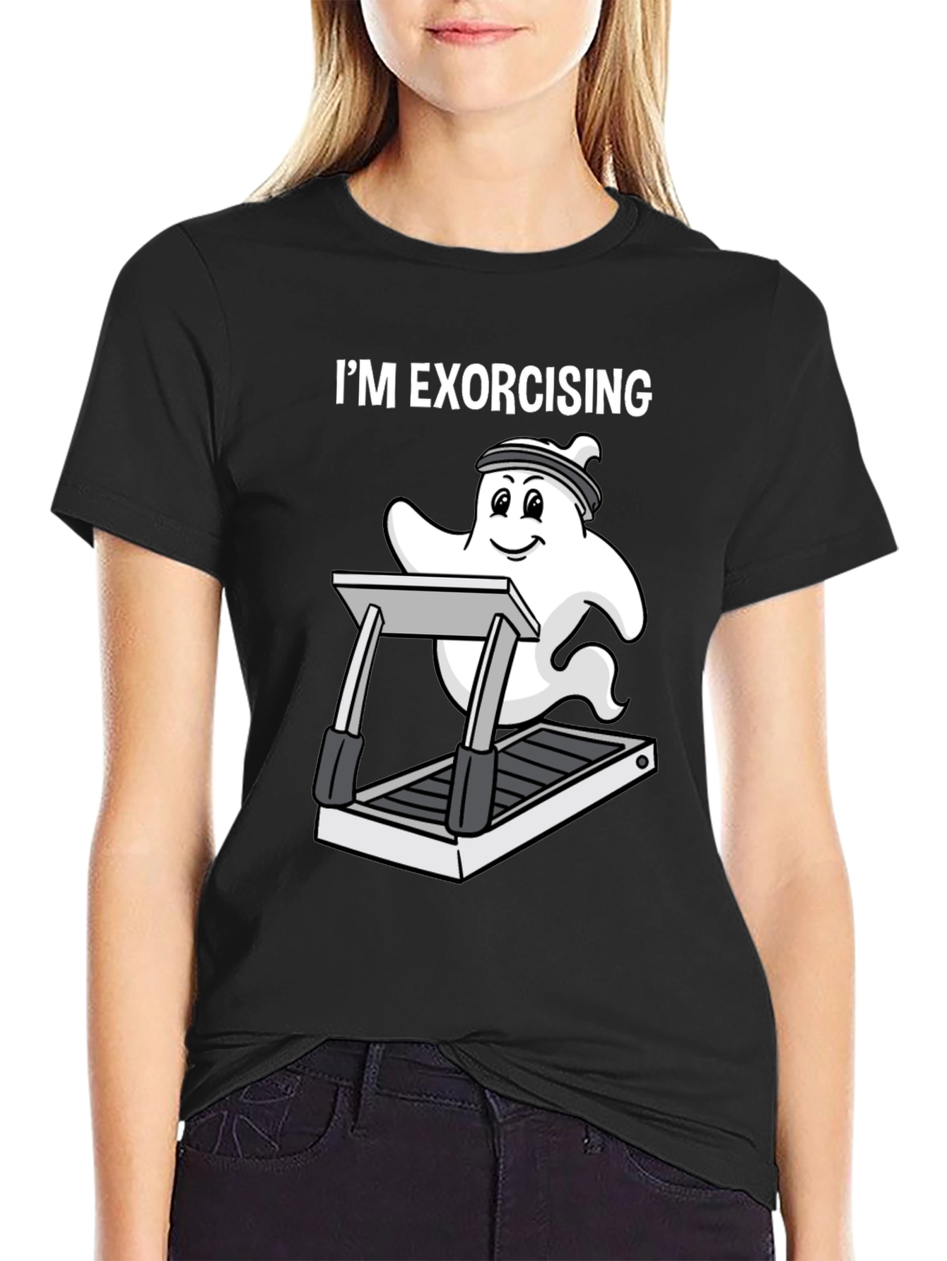 Black Funny Ghost Exorcising T-Shirt view 2