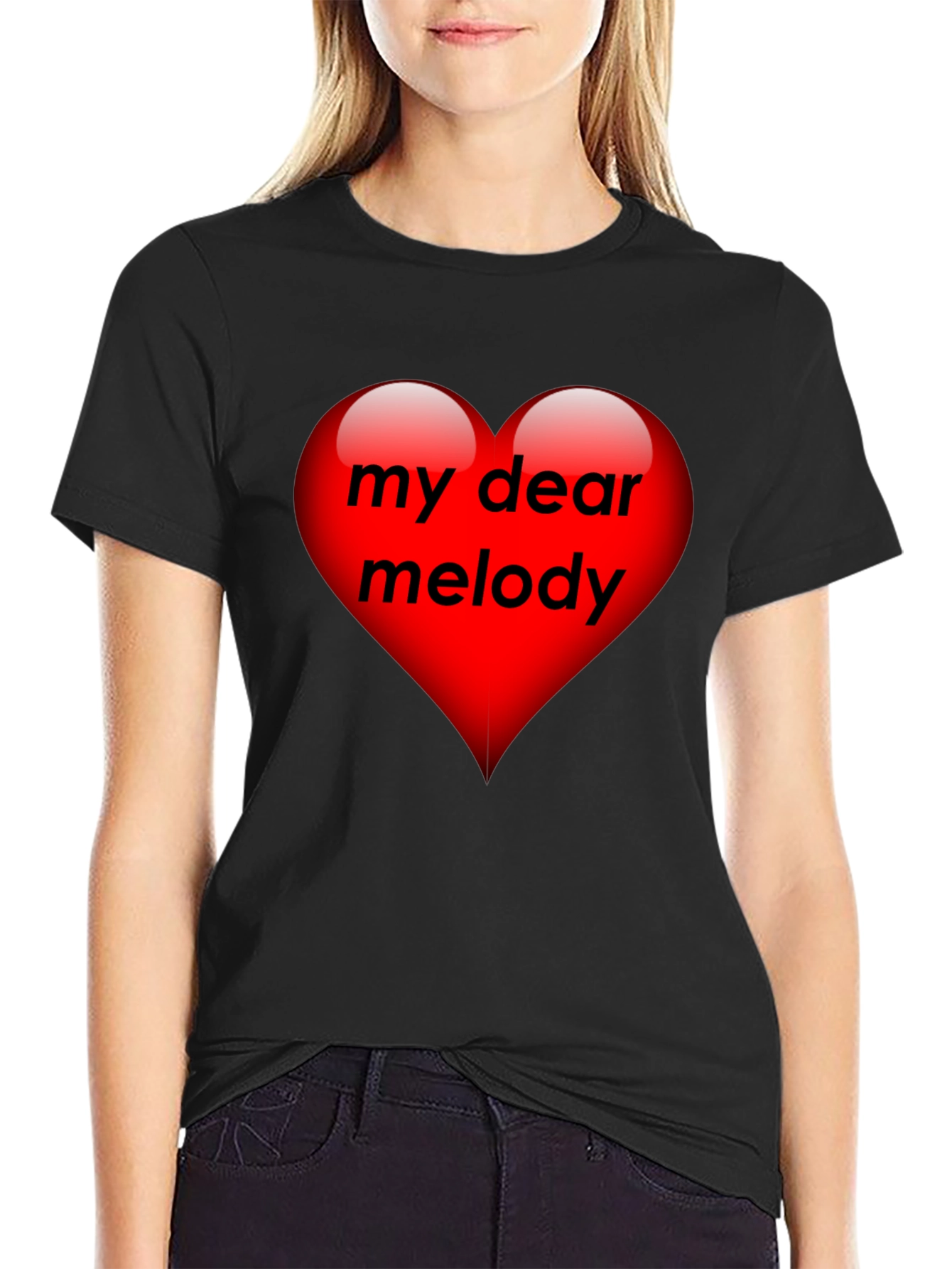Black My Dear Melody Heart Graphic T-Shirt view 2