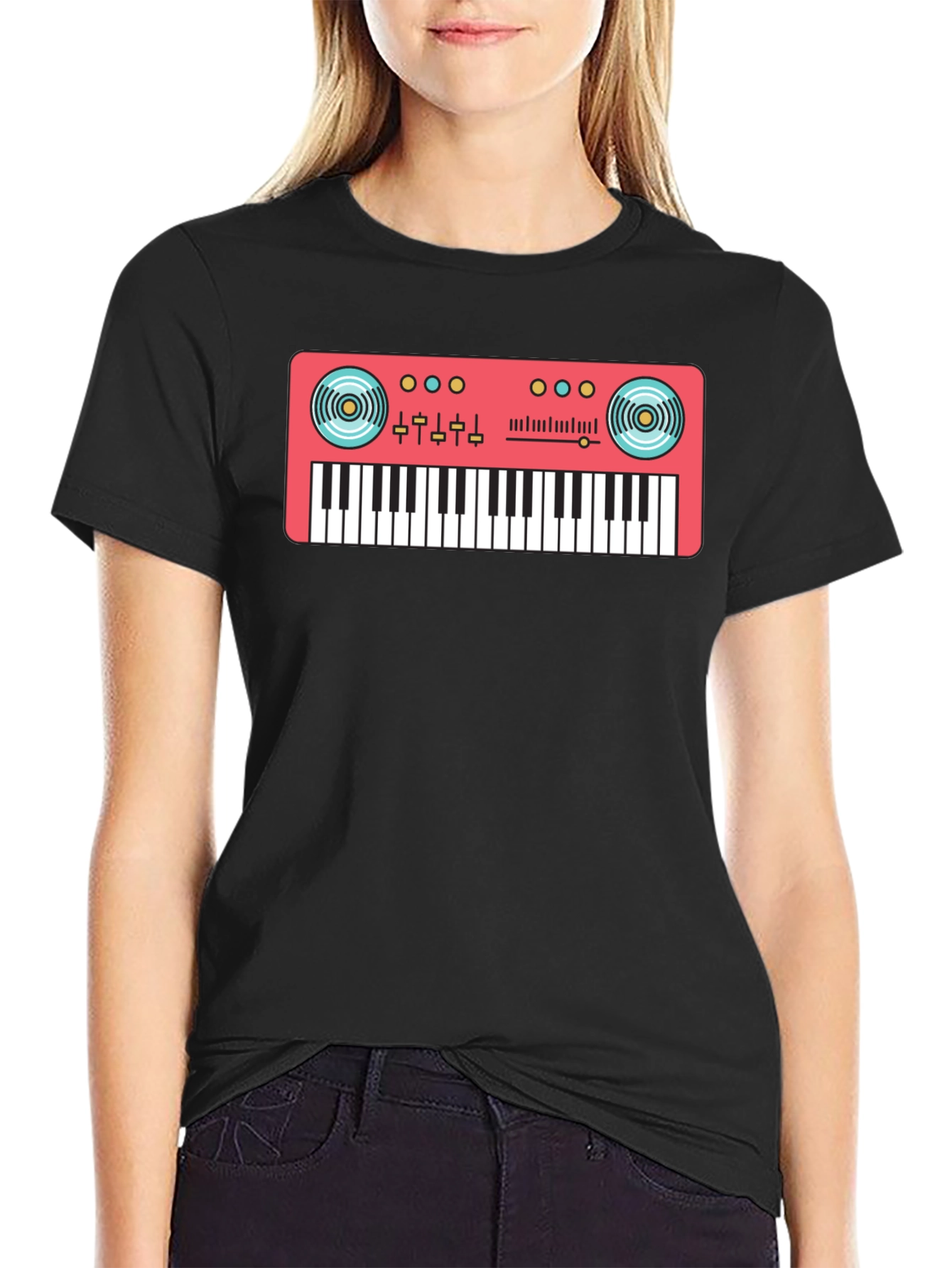 Black Synth Graphic T-Shirt - Retro Music Tee view 2