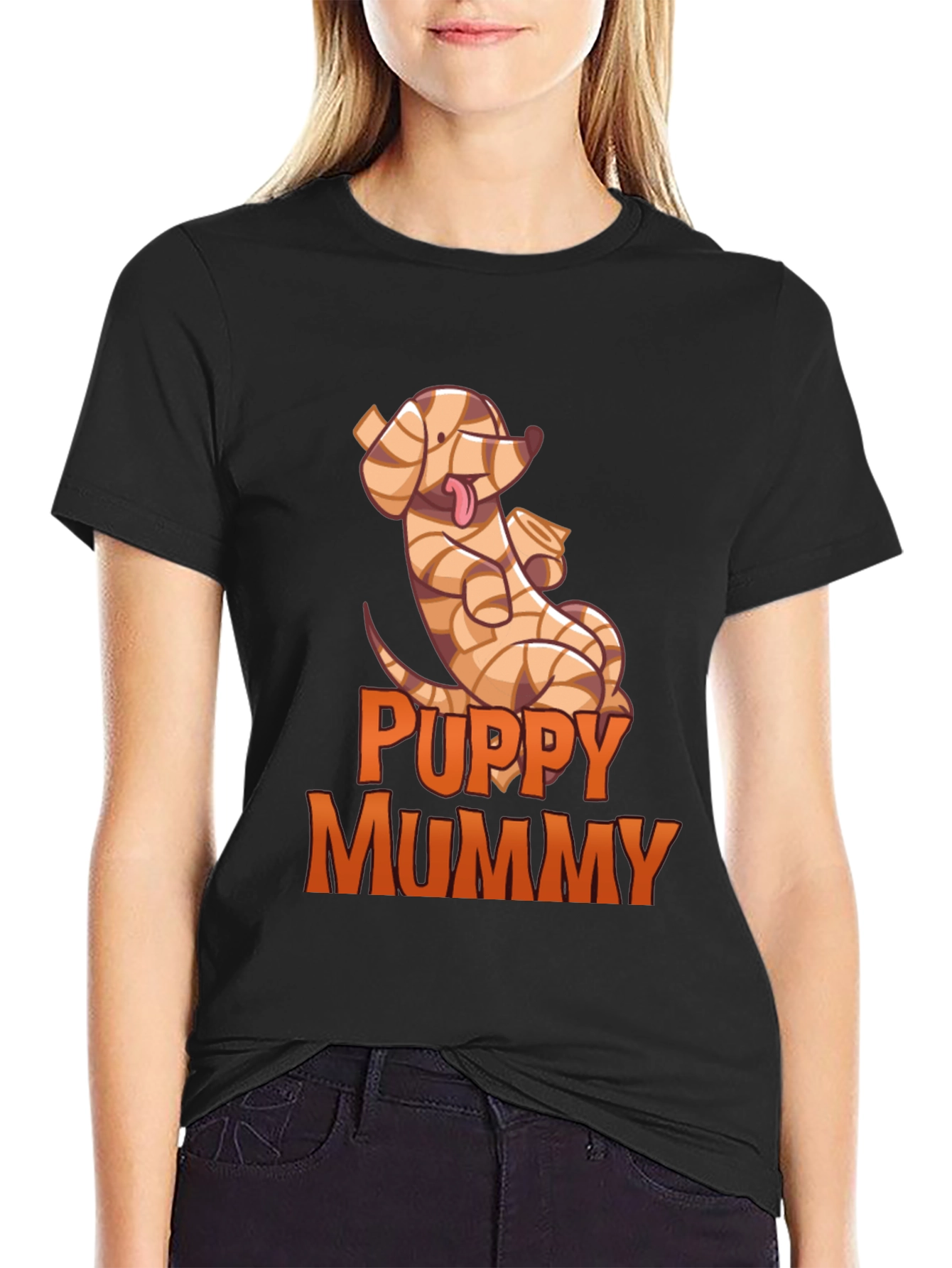 Black Puppy Mummy T-Shirt - Funny Halloween Dog Tee view 2