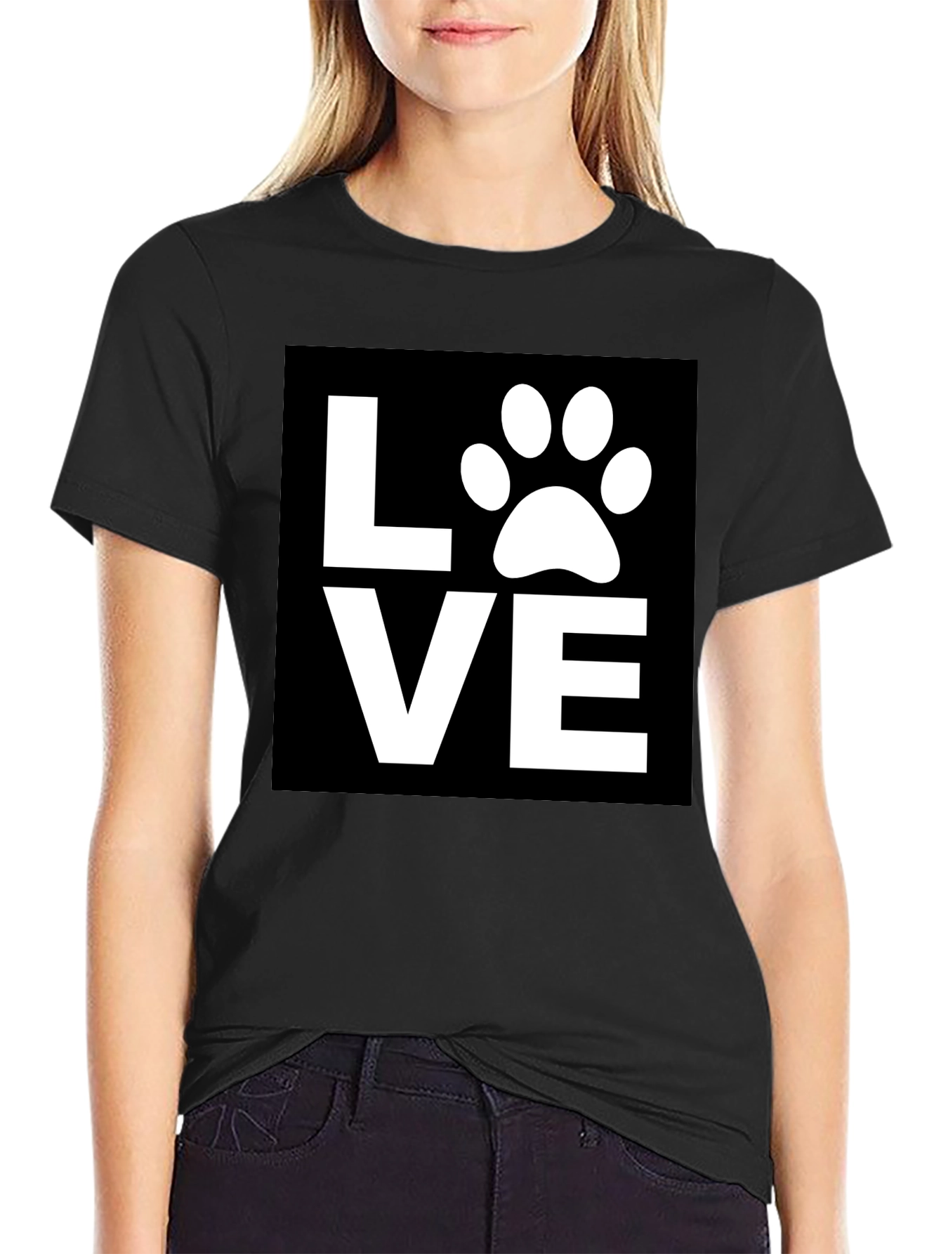 Black Love Paw Print Graphic Tee - Black Cotton Blend Shirt view 2