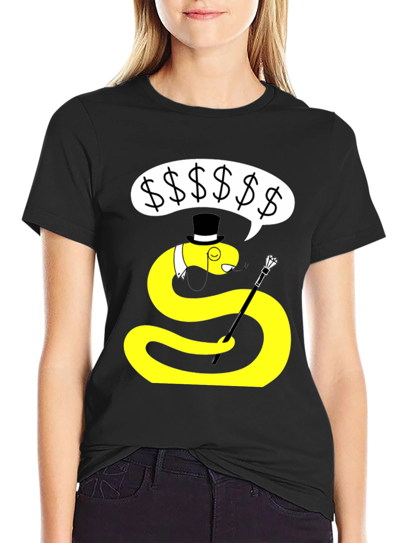 Black Dapper Snake T-Shirt - Funny Cartoon Animal Tee view 2