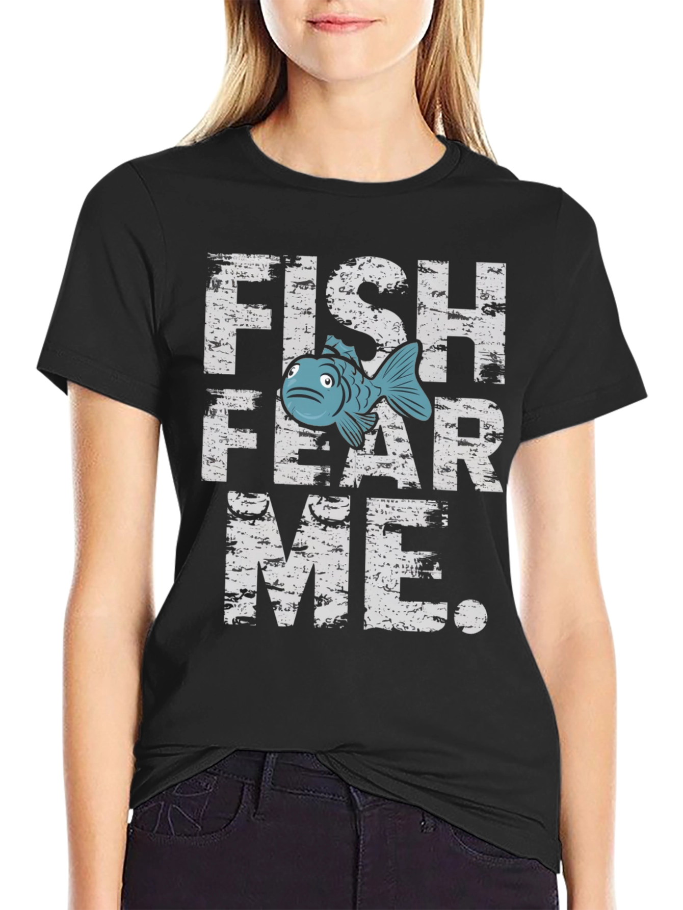 Black Fish Fear Me Graphic Tee - Black Cotton T-Shirt view 2
