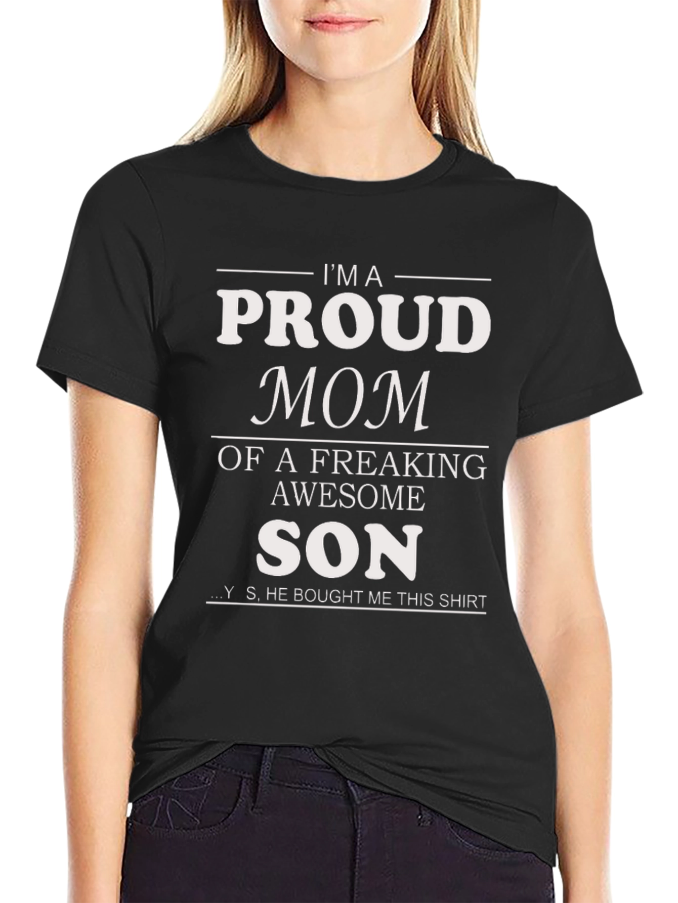 Black Proud Mom T-Shirt - Awesome Son Gift view 2