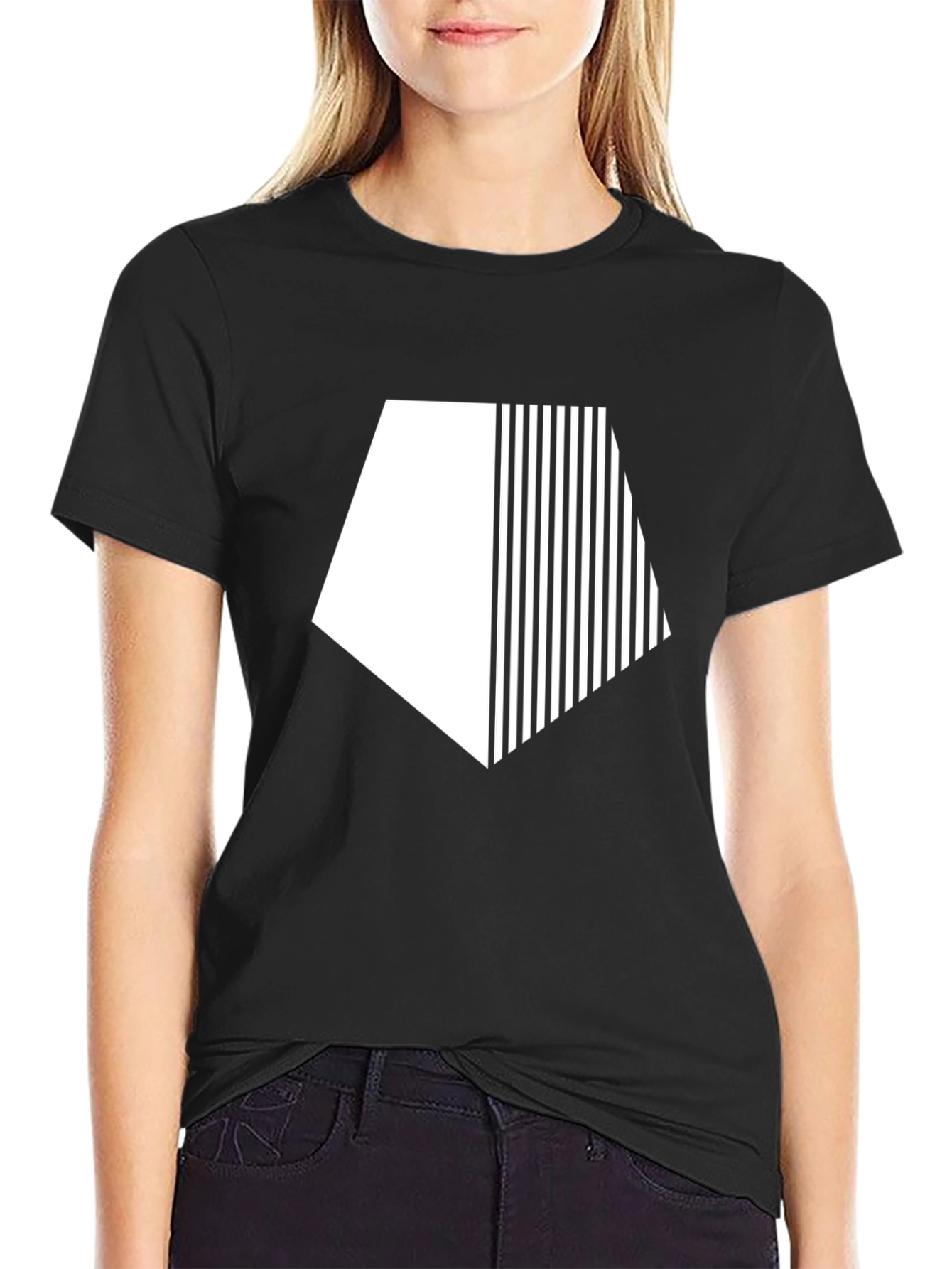 Black Modern Geometric Graphic Tee - Black Cotton Blend view 2