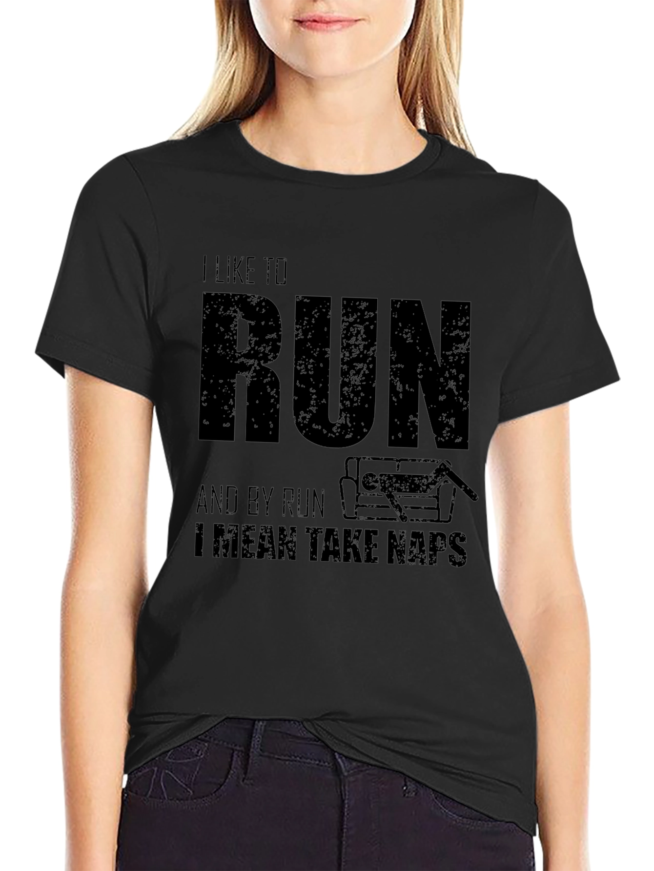 Black I Like to Run Funny Nap T-Shirt view 2