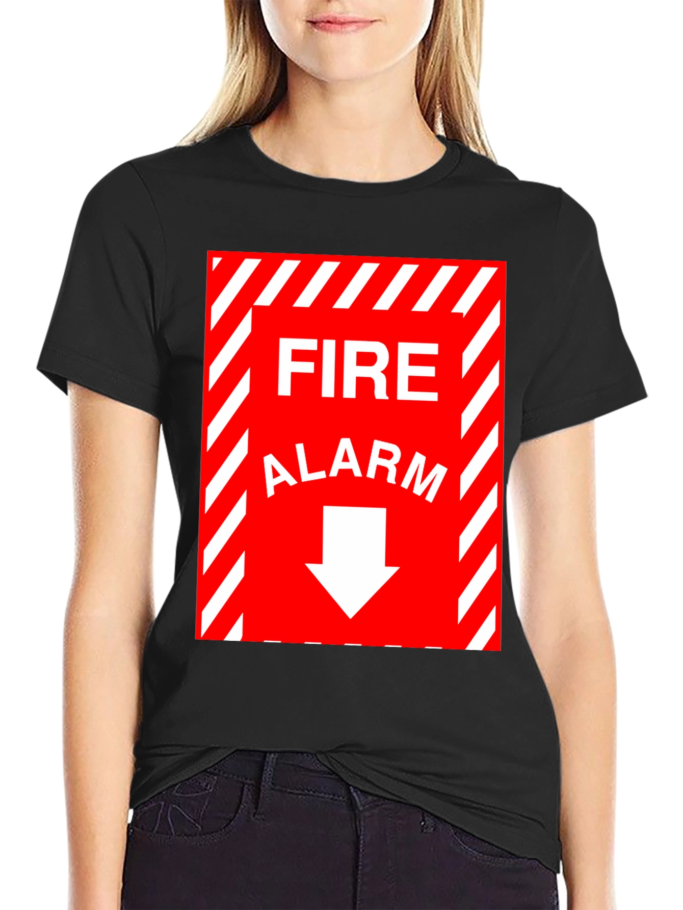 Black Fire Alarm Graphic Tee - Novelty T-Shirt view 2