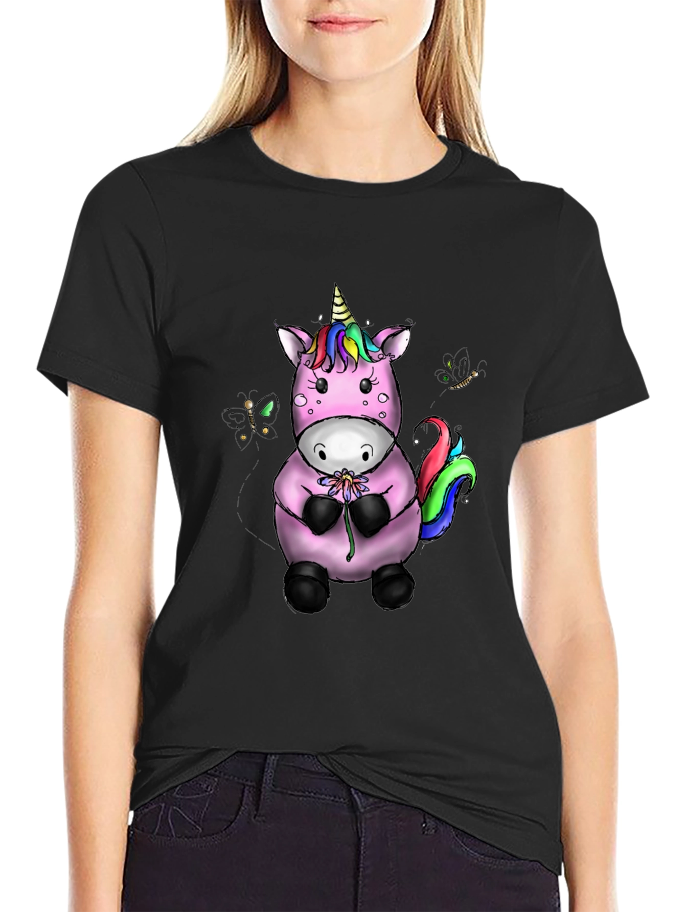 Black Unicorn Graphic Black T-Shirt view 2