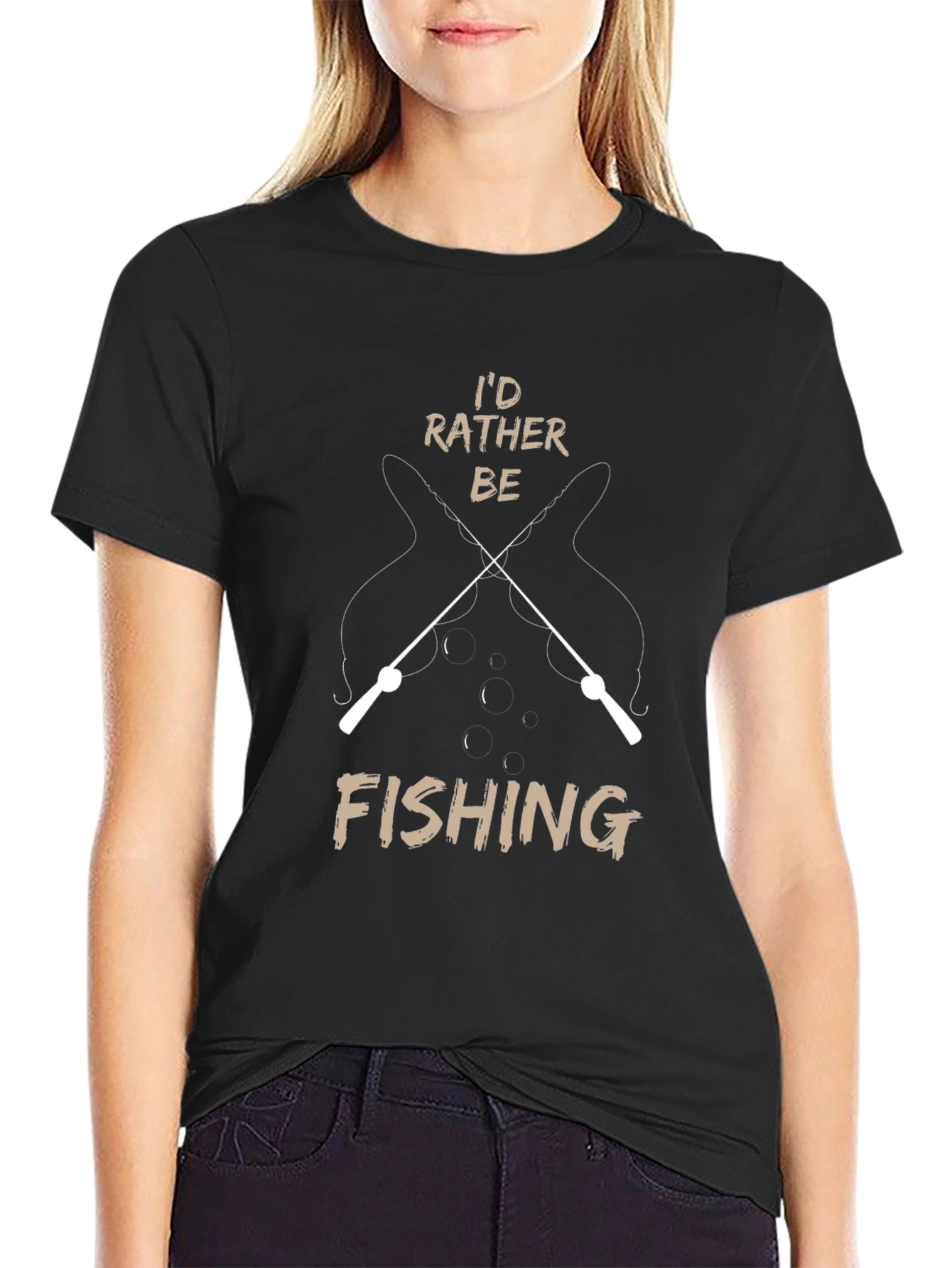 Black I'd Rather Be Fishing Graphic T-Shirt view 2