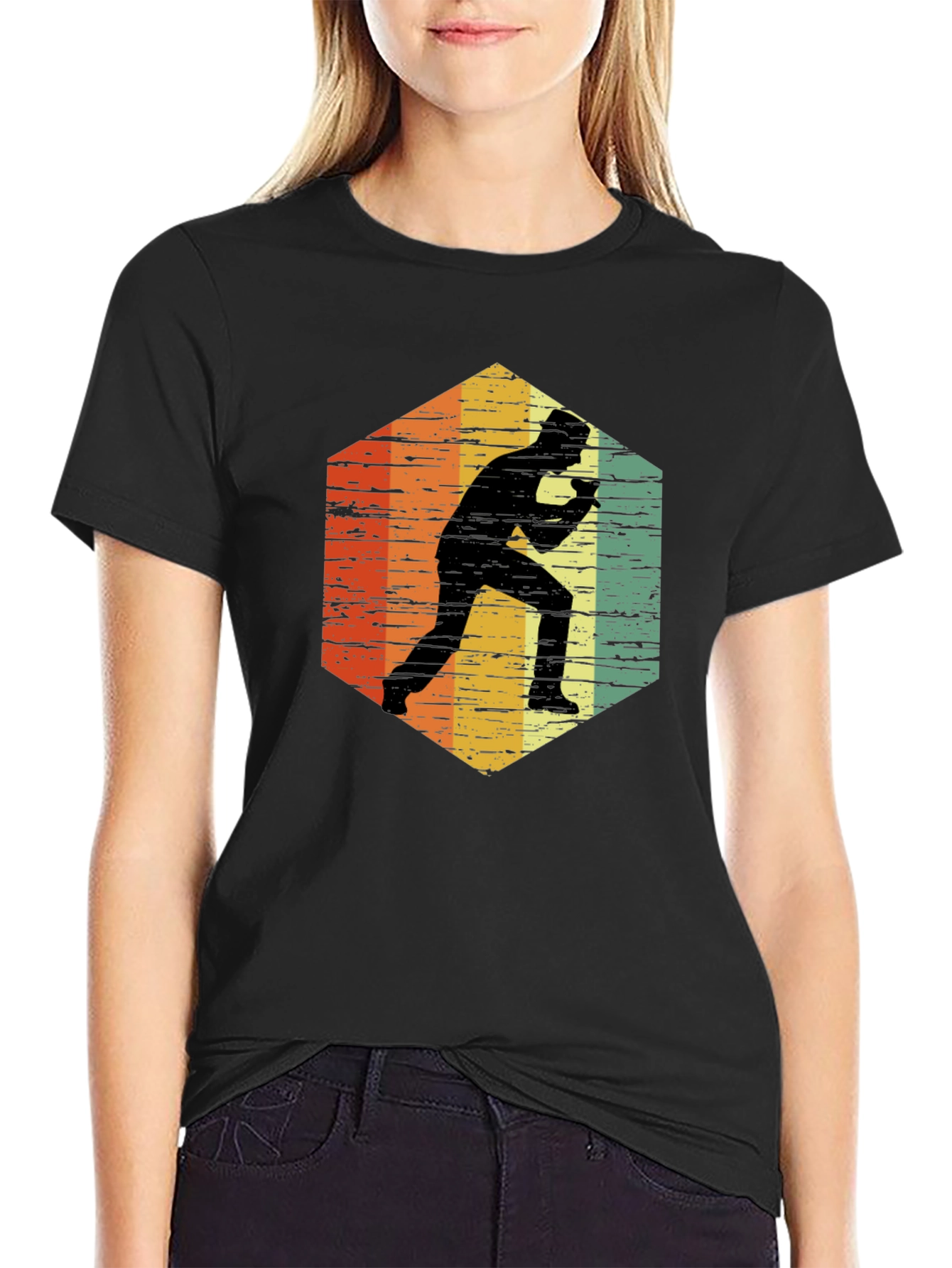 Black Retro Table Tennis Player T-Shirt view 2